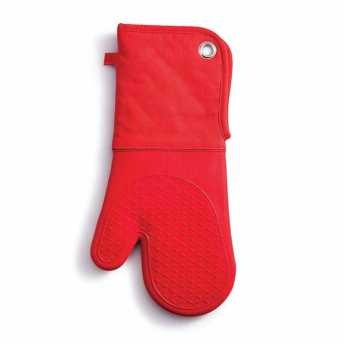 Extra Long Red Silicone Oven Mitt with Cotton Lining