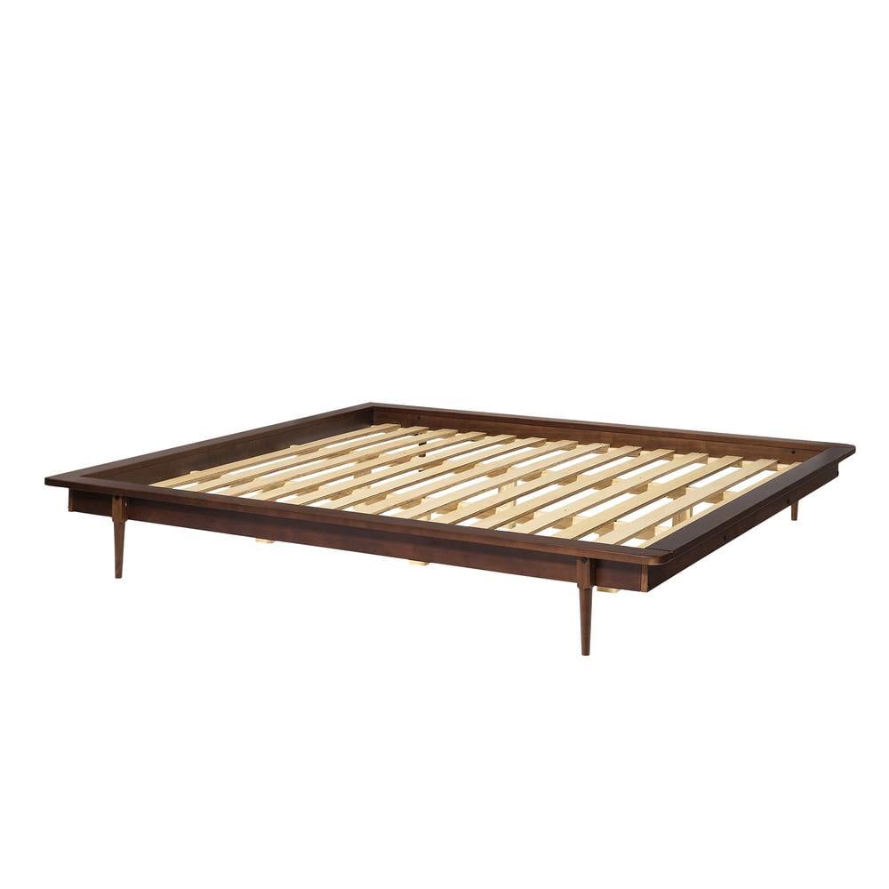 King Walnut Mid Century Modern Solid Wood Platform Bed