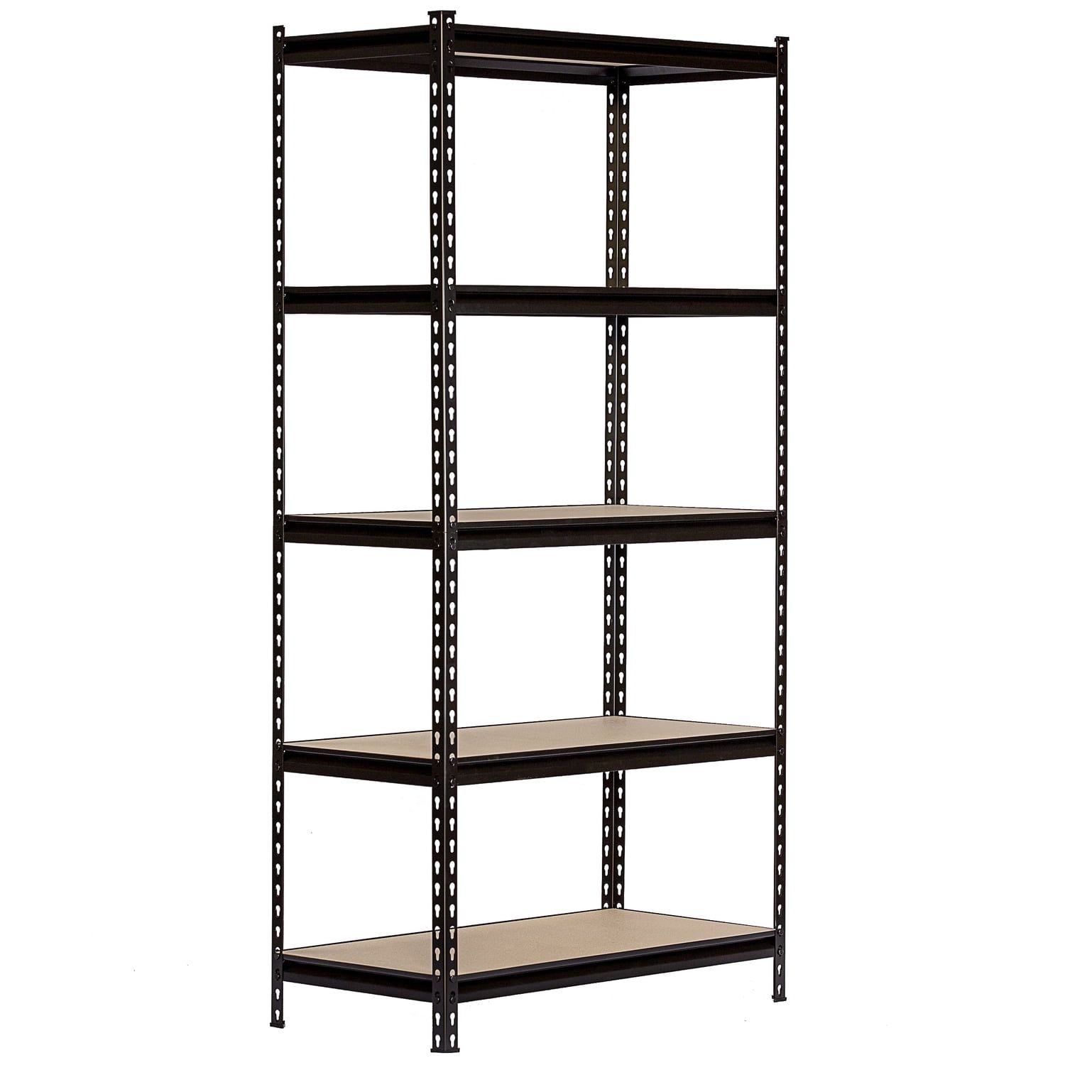 Adjustable 5-Tier Black Metal and Wood Storage Shelving