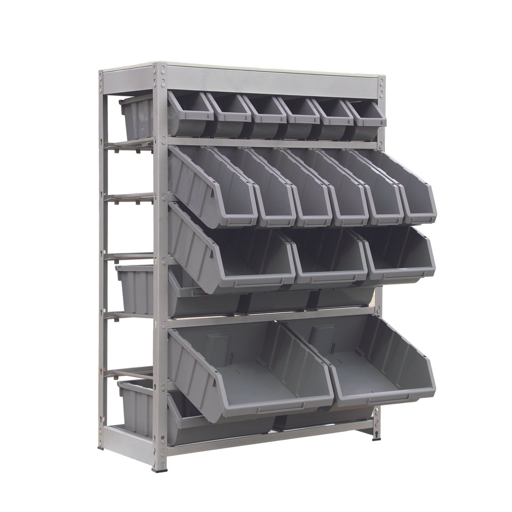 Compact 6-Tier Gray Steel Organizer Rack with 22 Bins