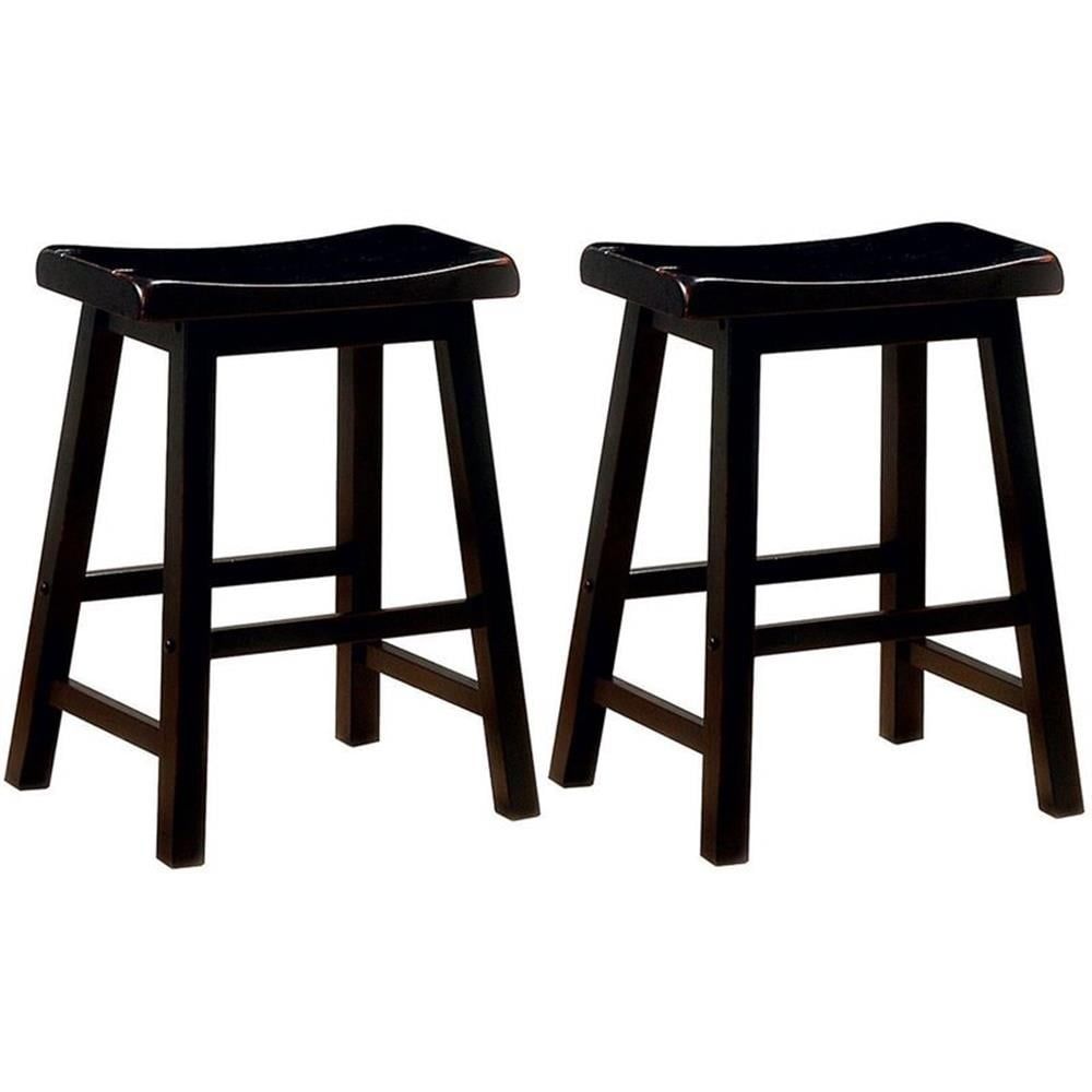 Black Wood 24-Inch Saddle Counter Stool Set