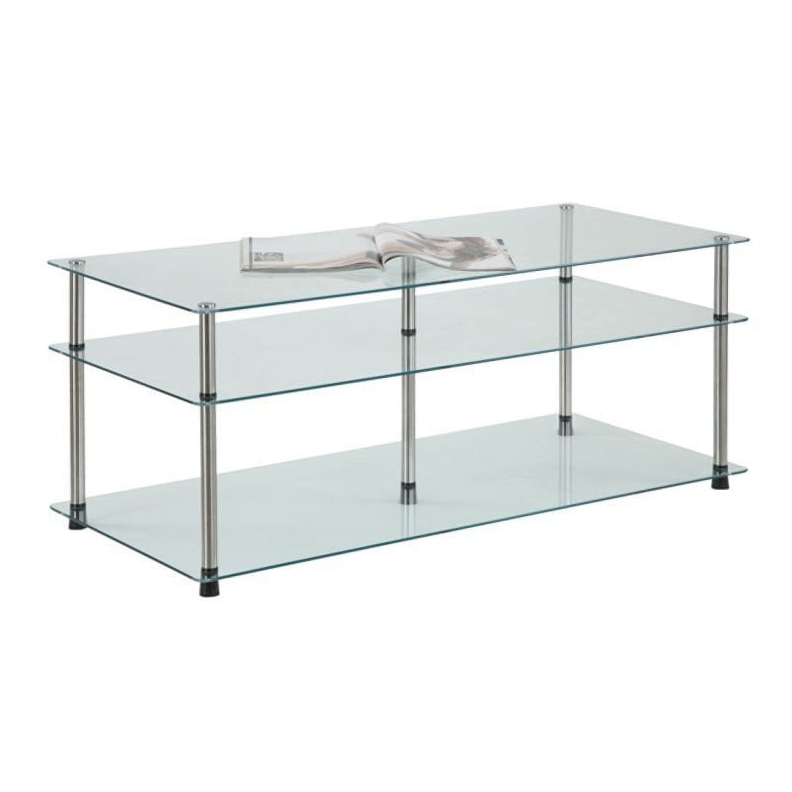 Clear Tempered Glass 3-Tier Coffee Table with Silver Legs