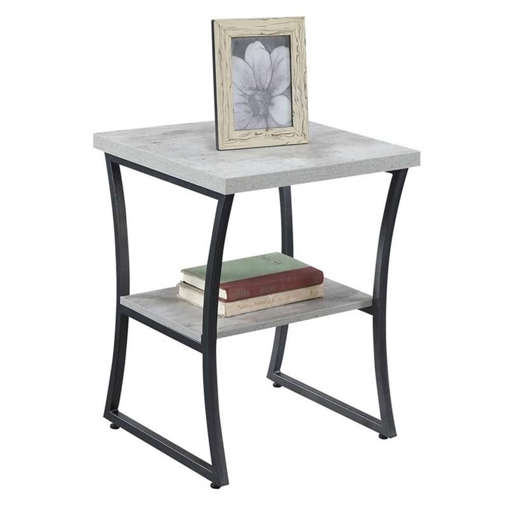 Faux Birch and Slate Gray Rectangular End Table with Shelf