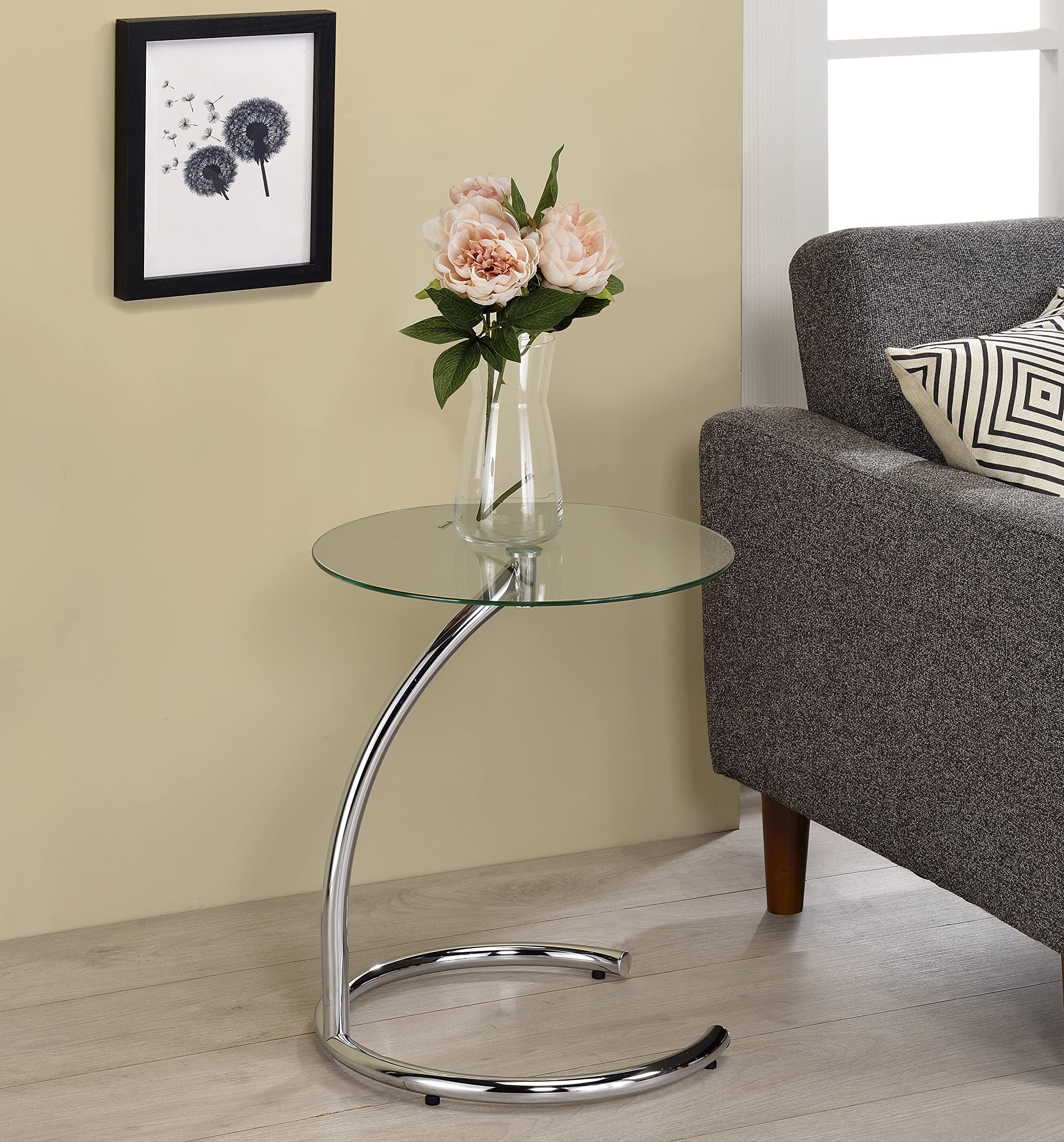 Chrome and Clear Glass Round Modern Accent Side Table