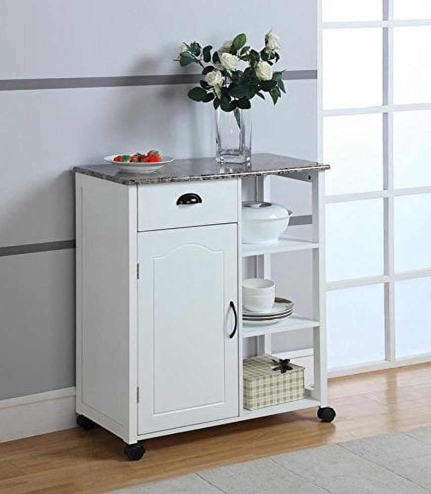 White Marble Top Kitchen Cart with Storage and Wheels