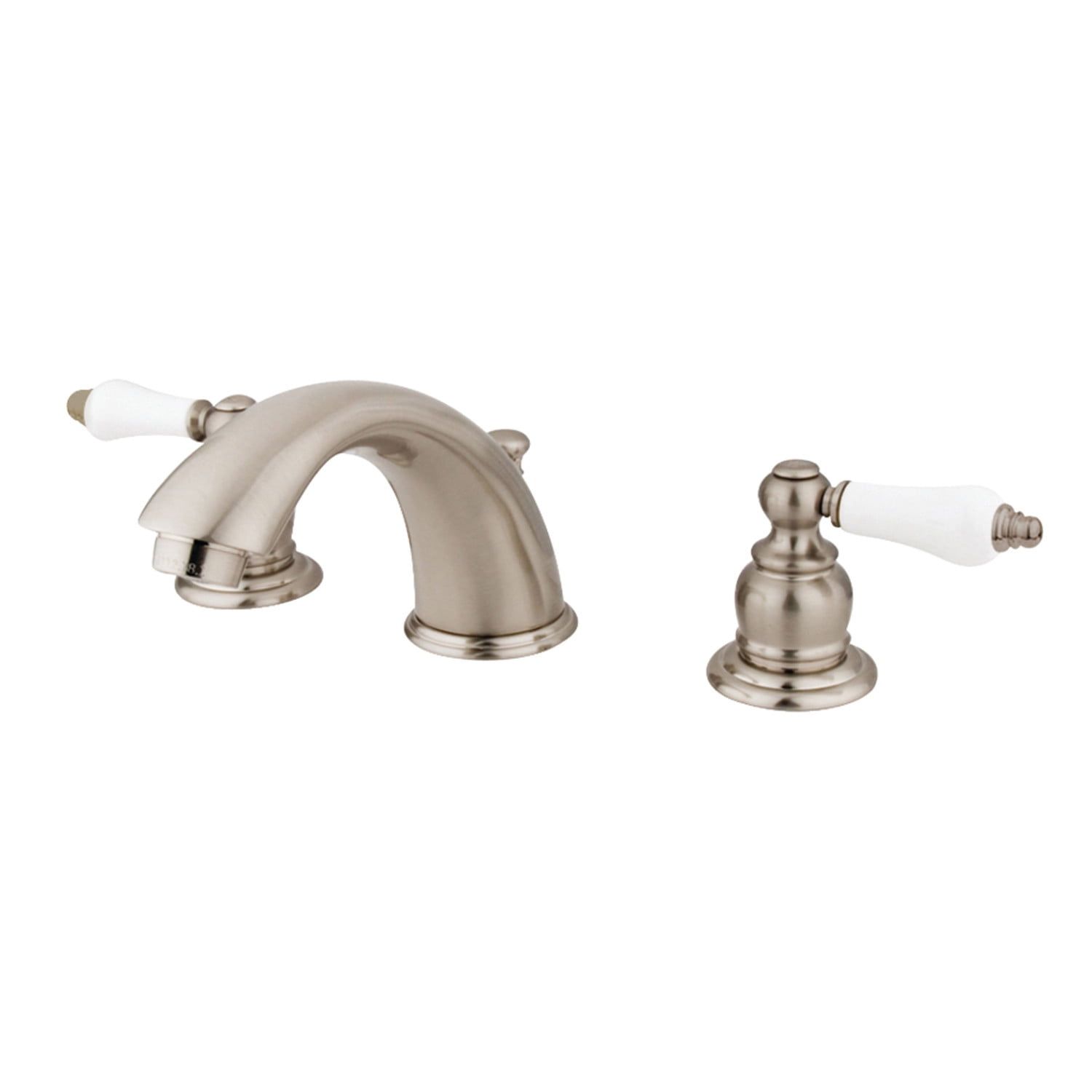 Victorian Brushed Nickel Widespread Bathroom Faucet with Lever Handles