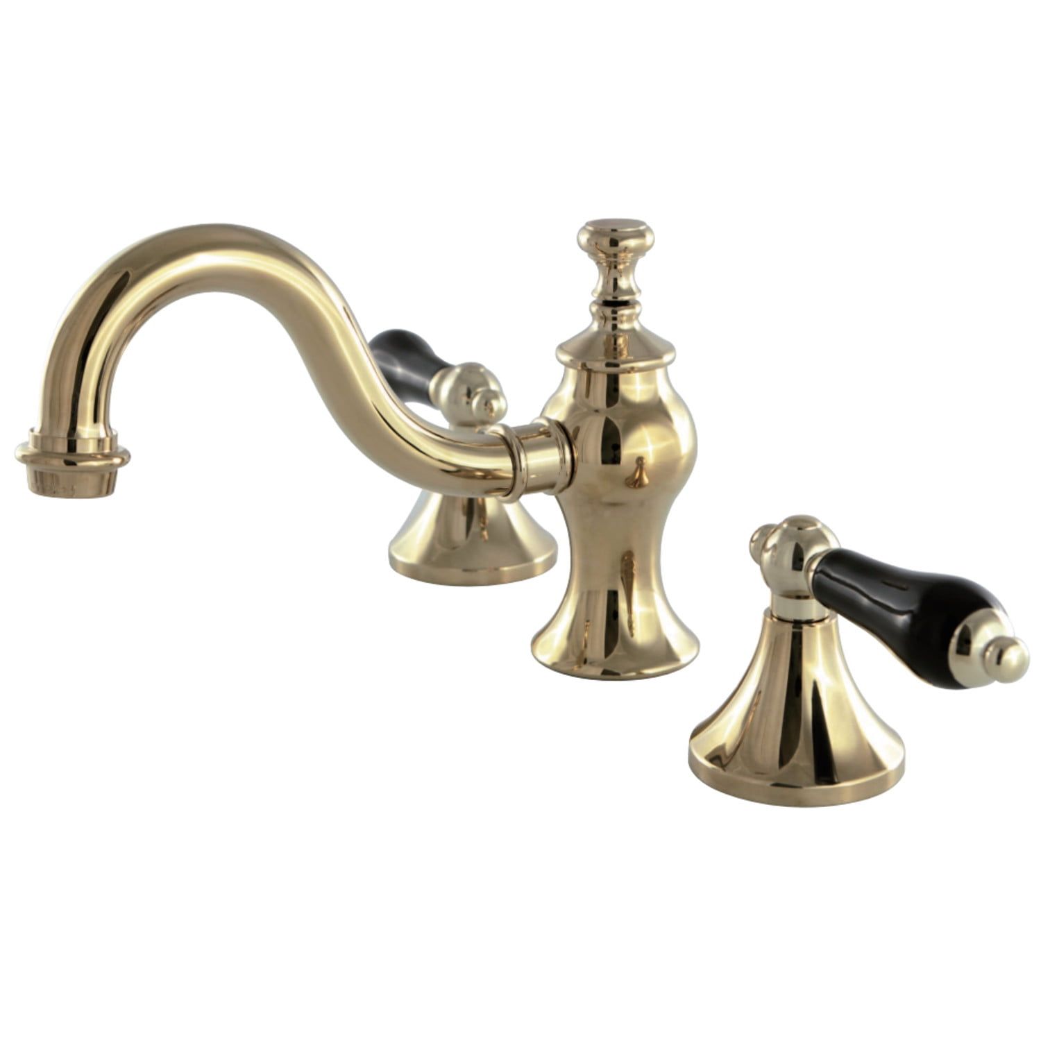 Duchess Polished Brass Widespread Bathroom Faucet with Black Porcelain Handles