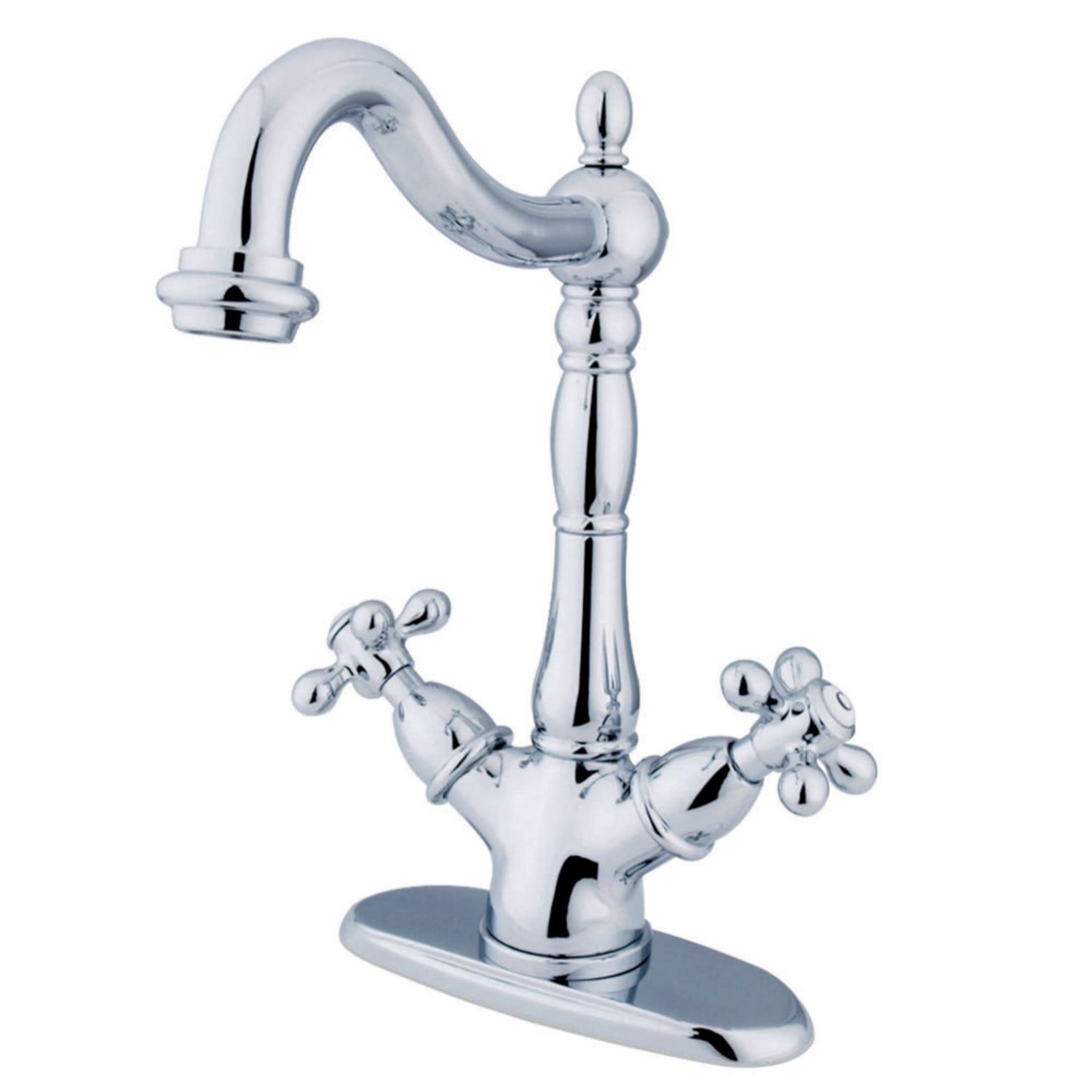 Heritage Elegance Polished Chrome Vessel Sink Faucet with Cross Handles