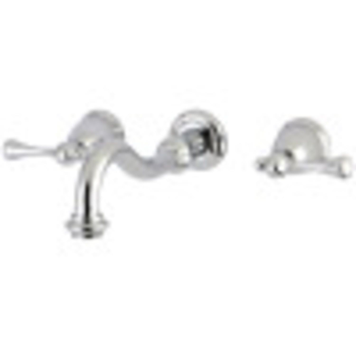 Polished Chrome Wall Mount Bathroom Faucet with Lever Handles