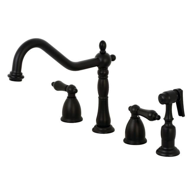 Heritage Matte Black Brass Widespread Kitchen Faucet with Side Sprayer