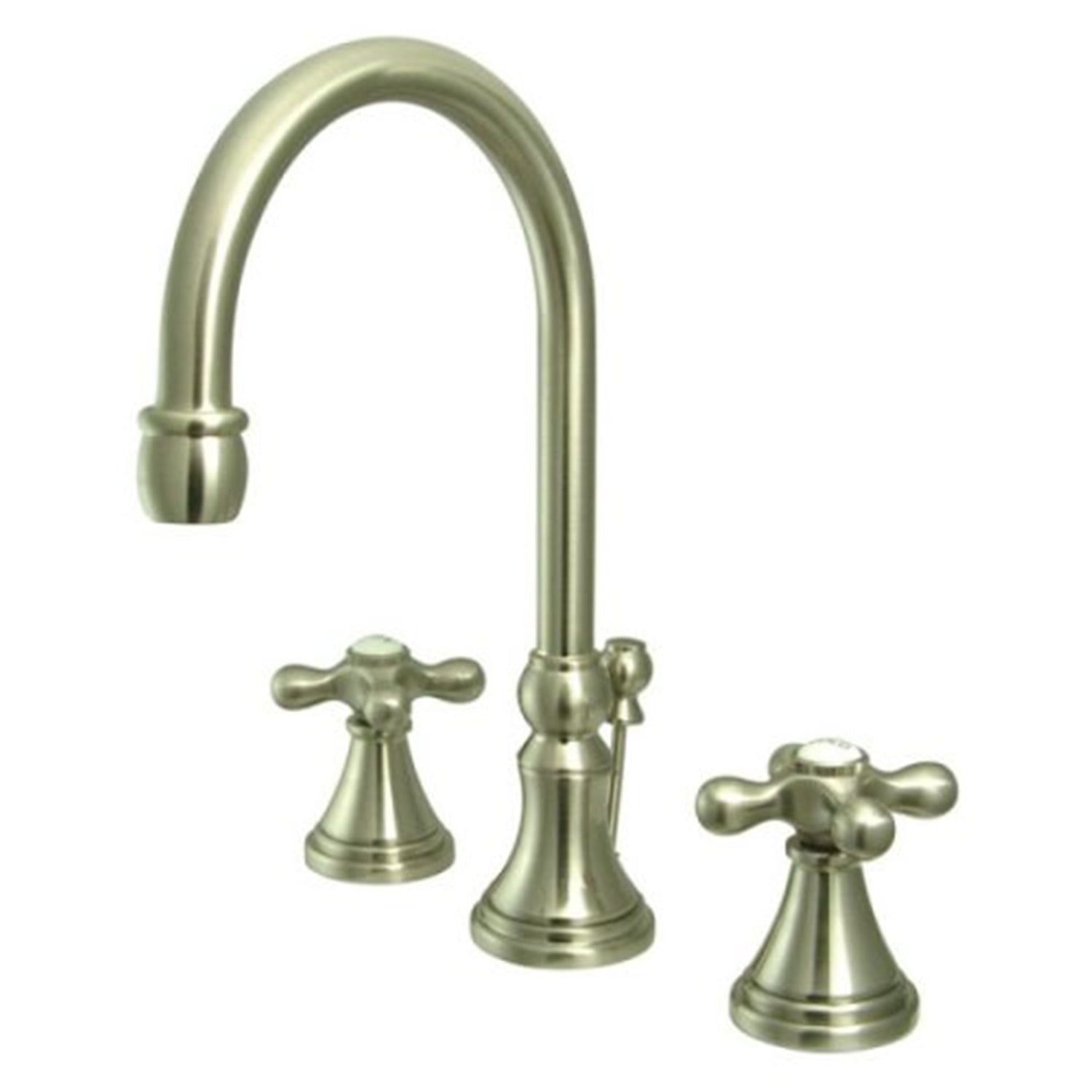 Governor Satin Nickel 8" Widespread Bathroom Faucet with Brass Pop-Up