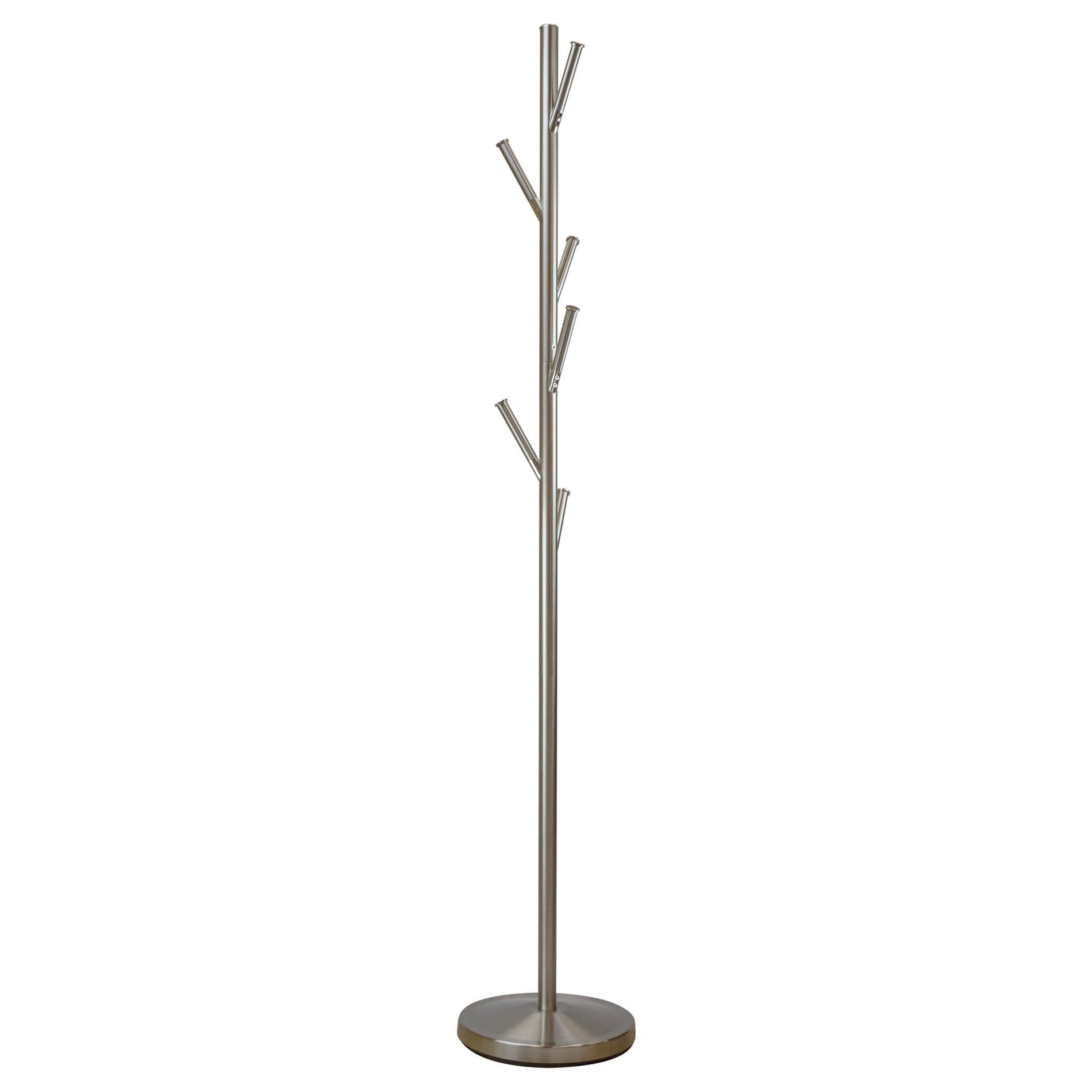 Satin Steel 68" Modern Metal Coat Rack with Umbrella Stand