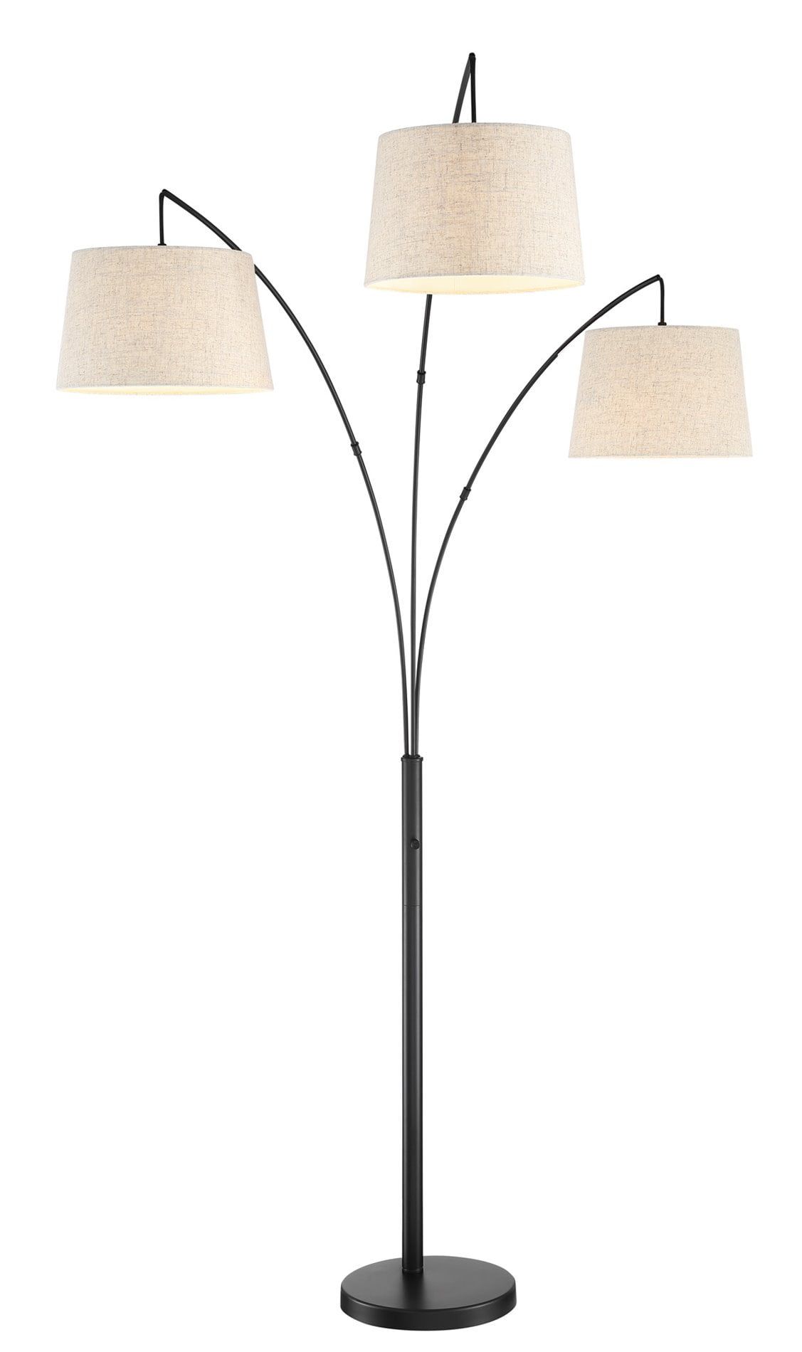 Elegant Arc Floor Lamp with 3 Oatmeal Shades and Oil-Rubbed Bronze Finish