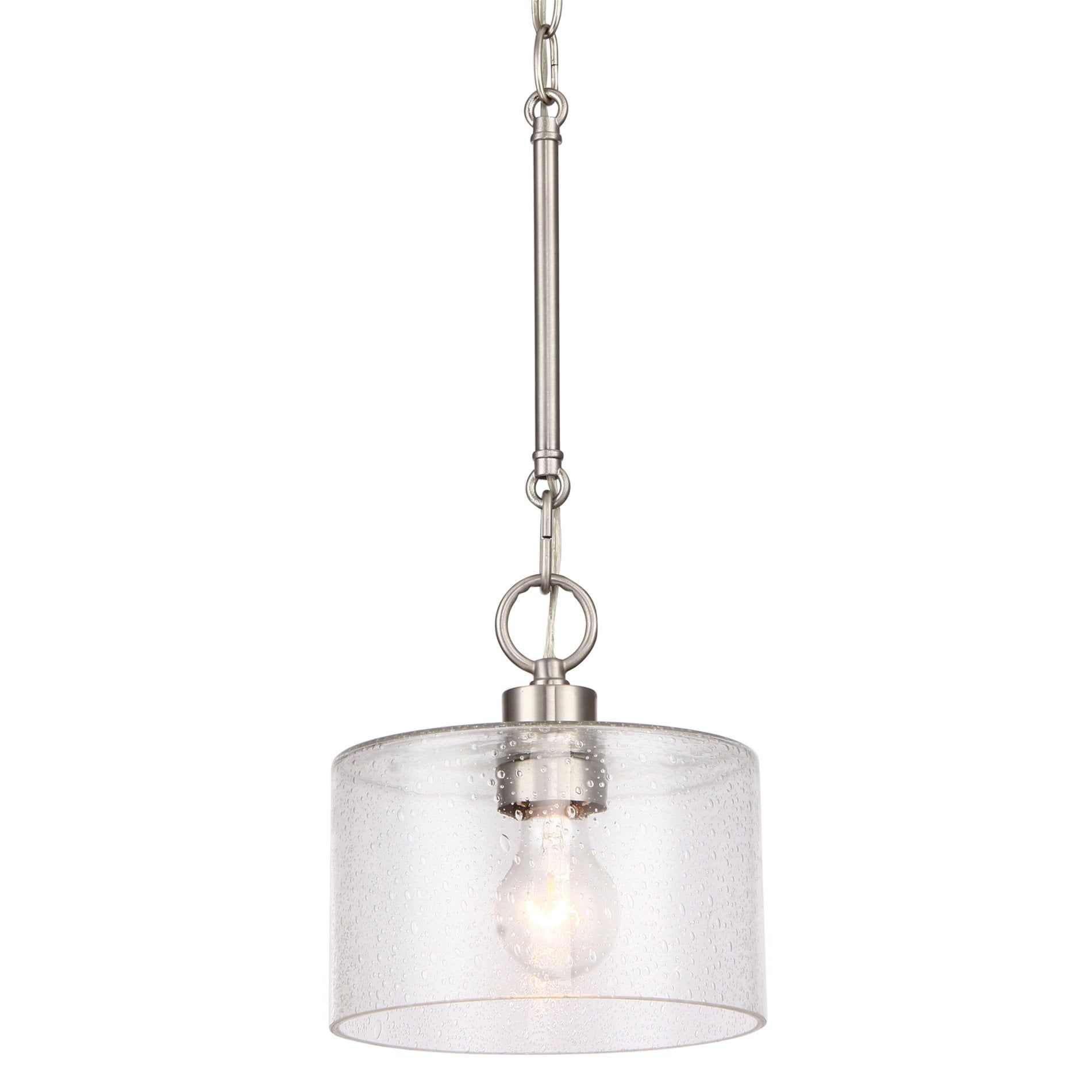 Brushed Nickel 17" Pendant Light with Seeded Glass Shade