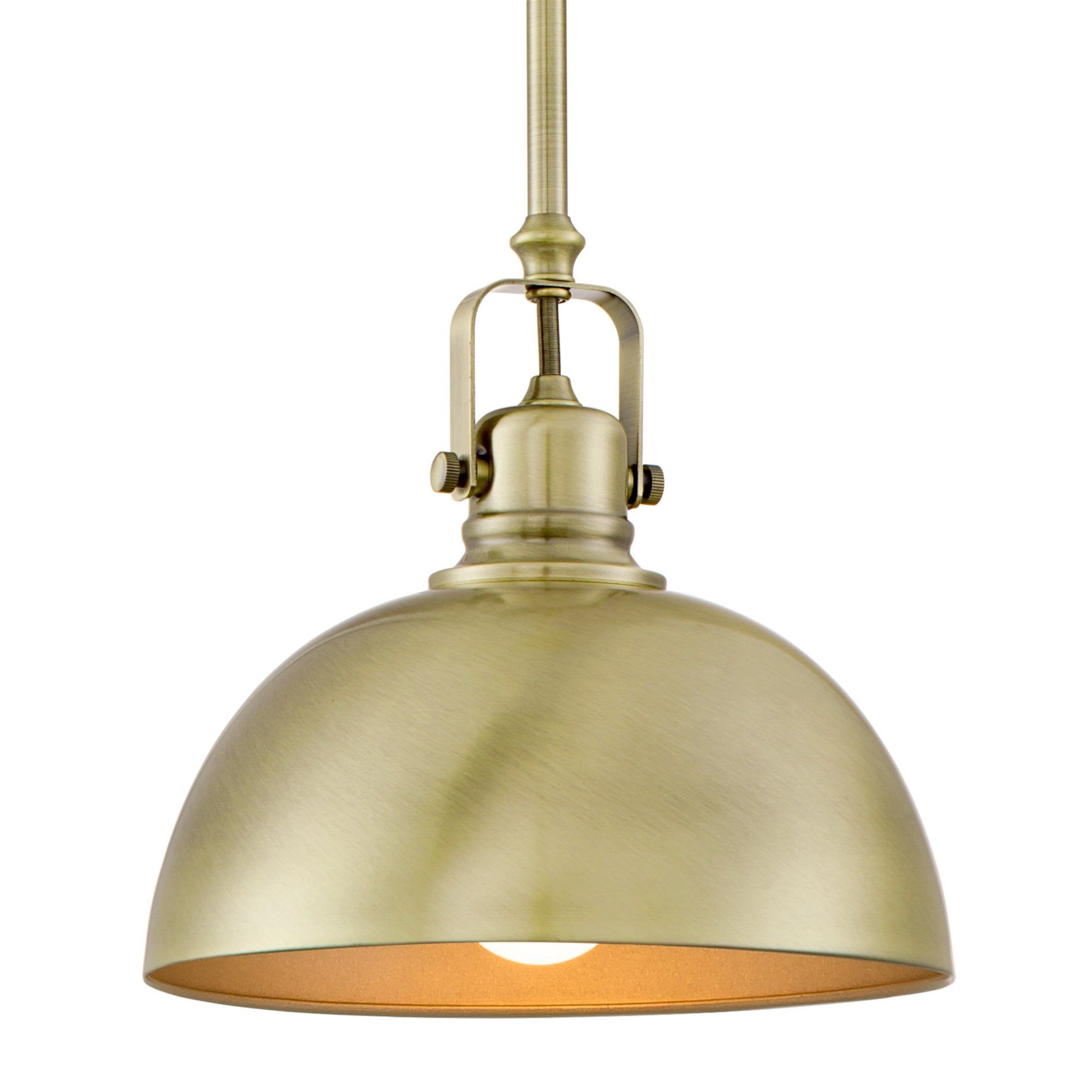 Sleek Brushed Brass 9" Industrial Bowl Pendant Light, Dimmable