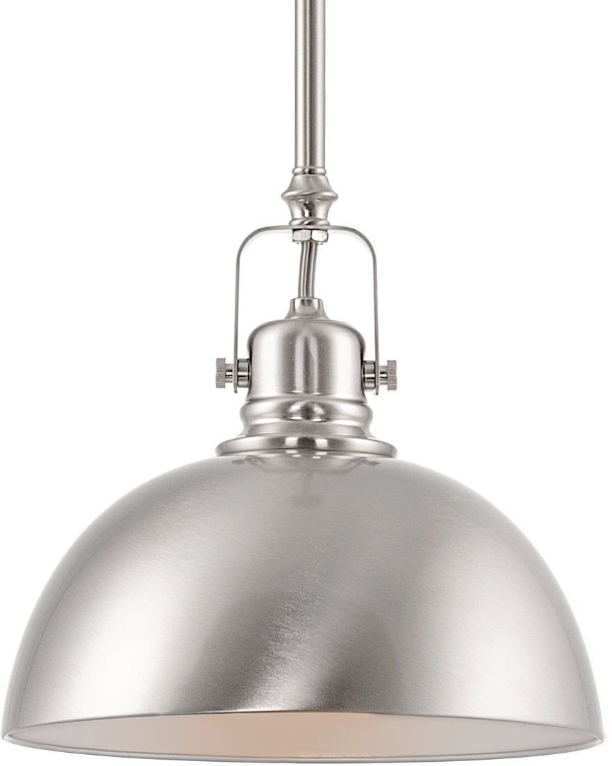 9" Brushed Nickel Dome Pendant Light with Adjustable Rod