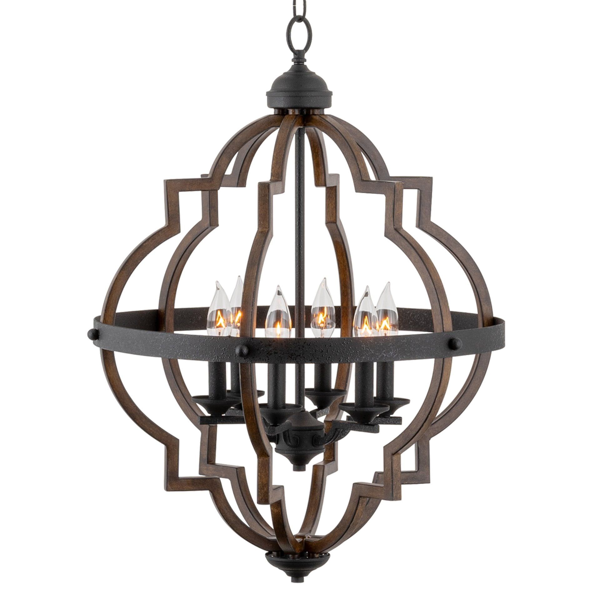 Capistrano 28" Walnut and Black Farmhouse Chandelier