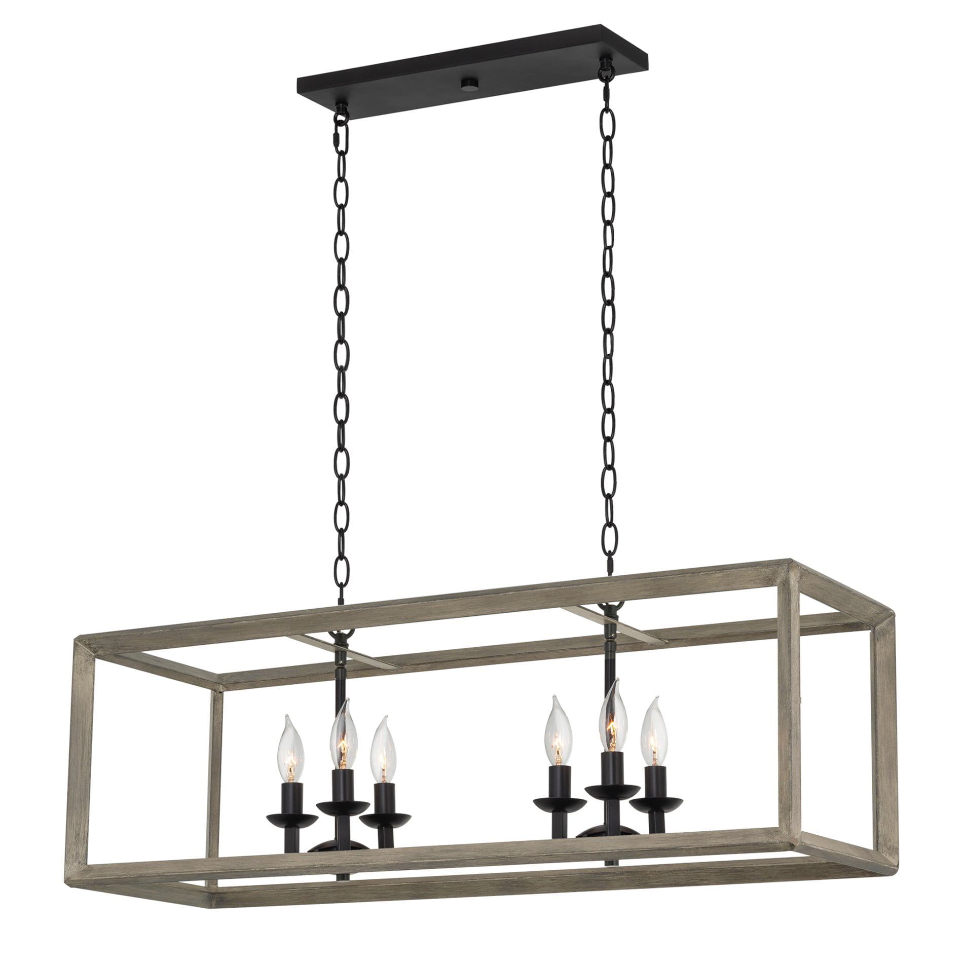 Carlton 36" Black Metal Farmhouse Island Chandelier with Gray Accents