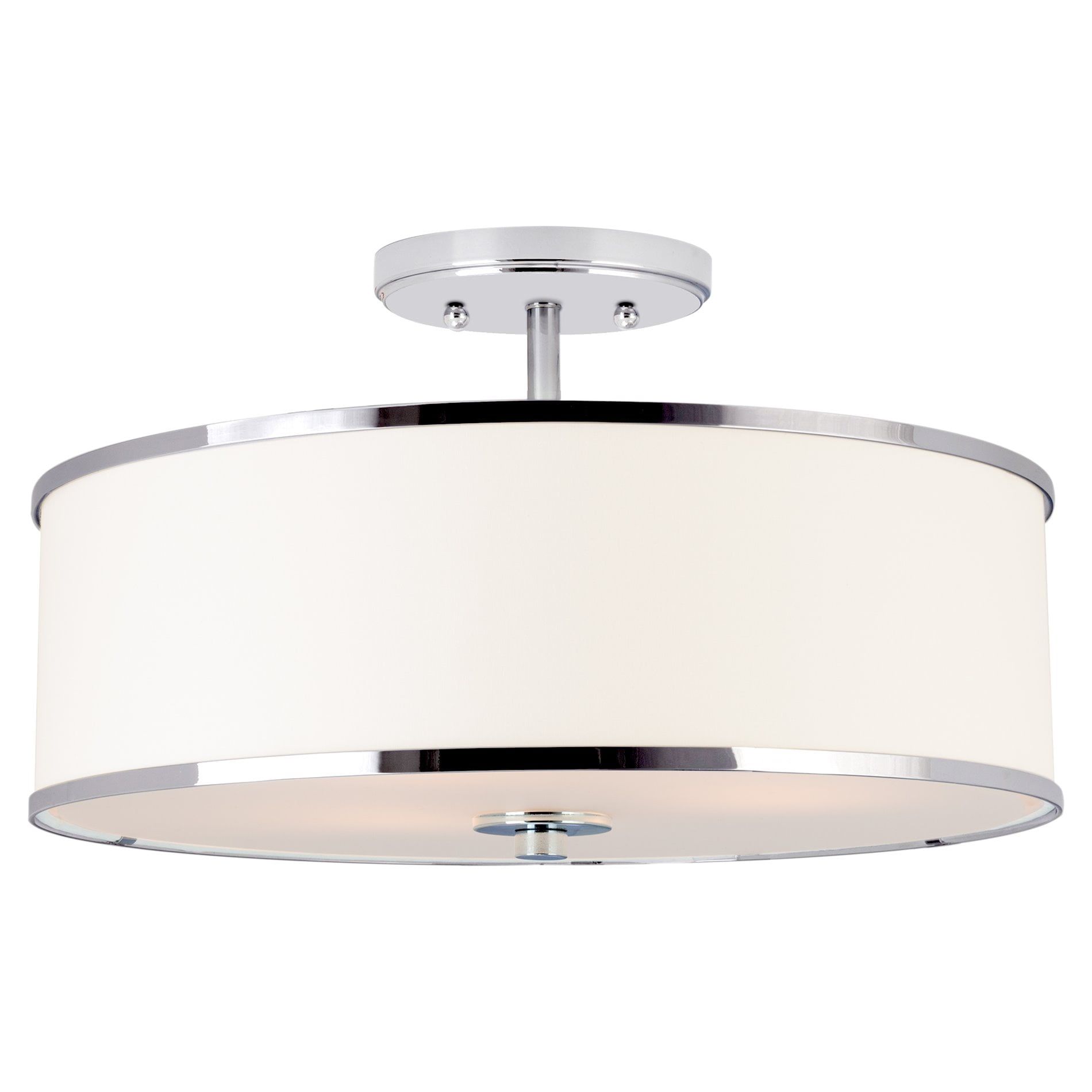 Chloe 15" Chrome Finish Modern Ceiling Light with White Drum Shade