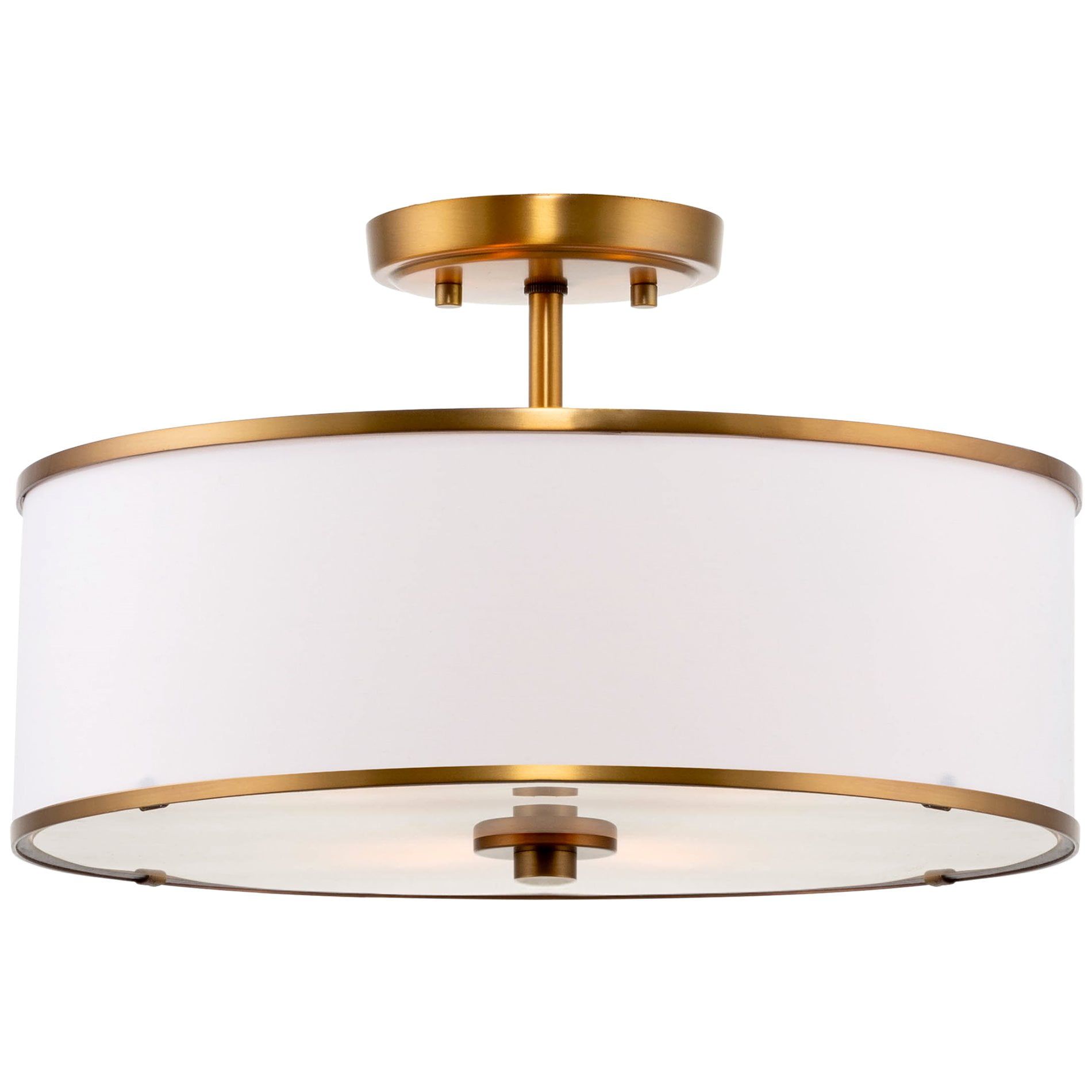 Chloe 15" Modern White Fabric Drum Ceiling Light with Warm Brass Trim