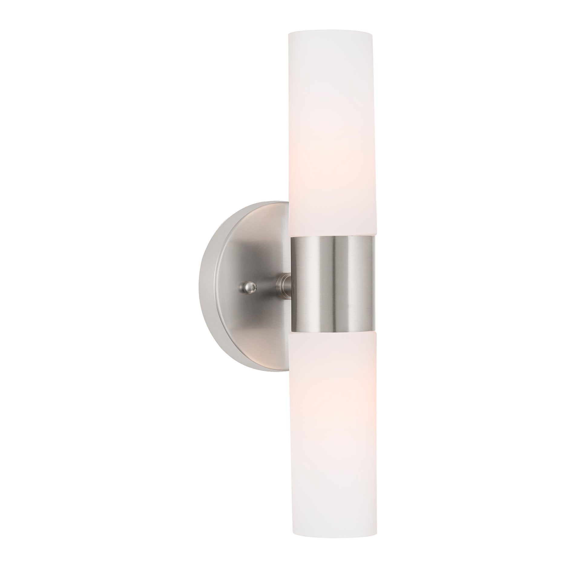 Brushed Nickel 14" Cylinder Wall Sconce with Frosted Glass Shades