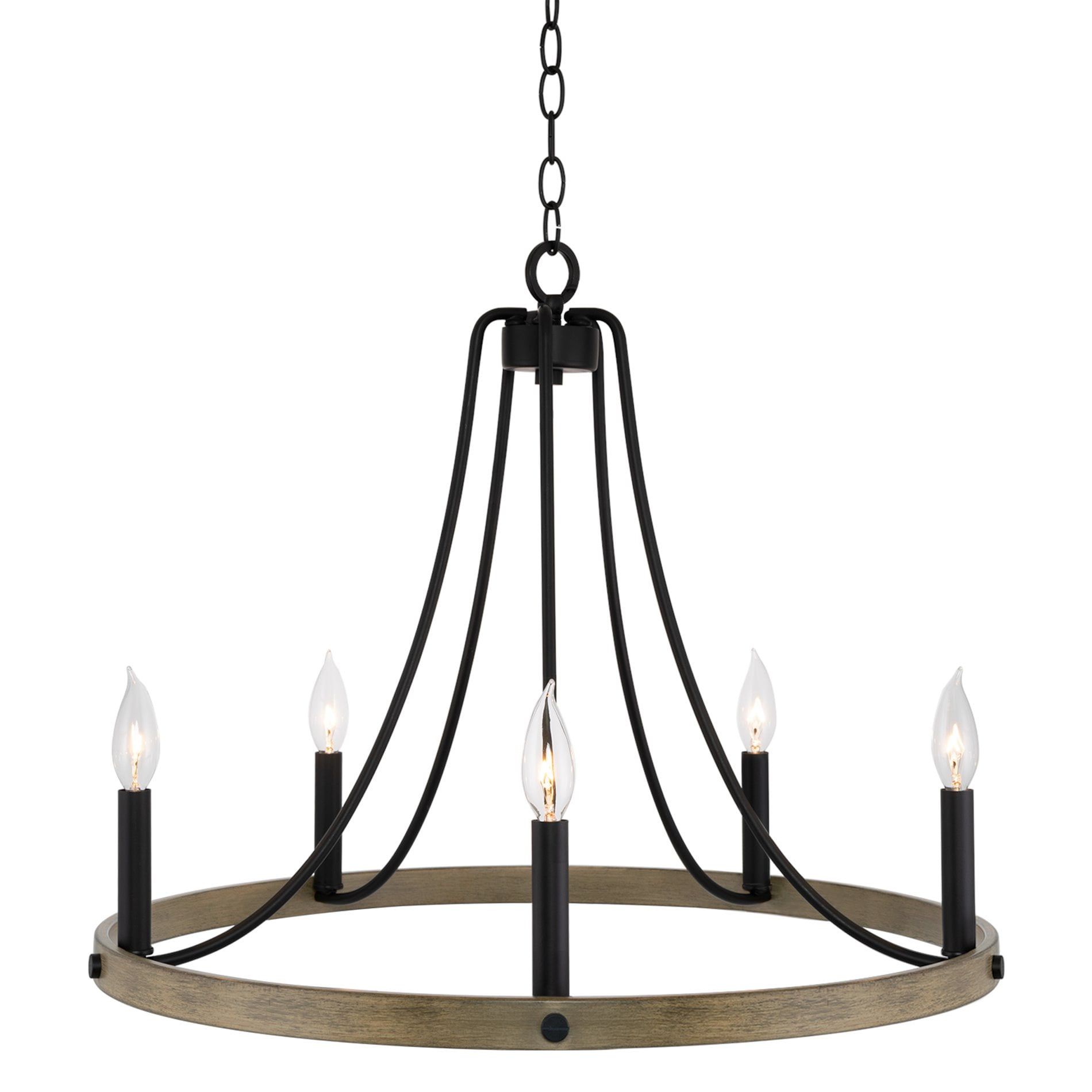 Fairbrook 25" Black and Smoked Birch Wagon Wheel Chandelier