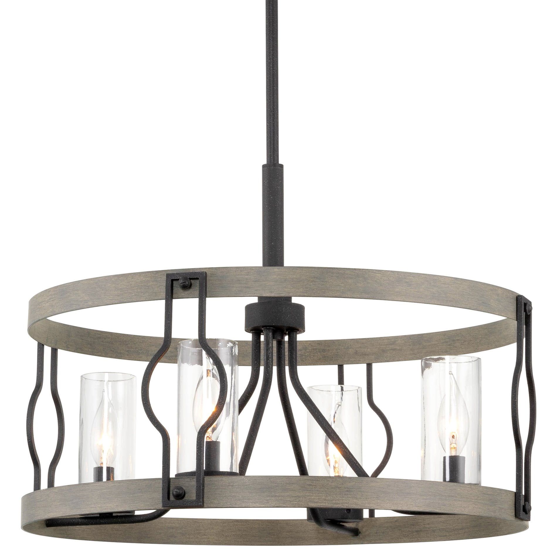 Keaton 20" Textured Black and Gray Oak Farmhouse Drum Pendant Light