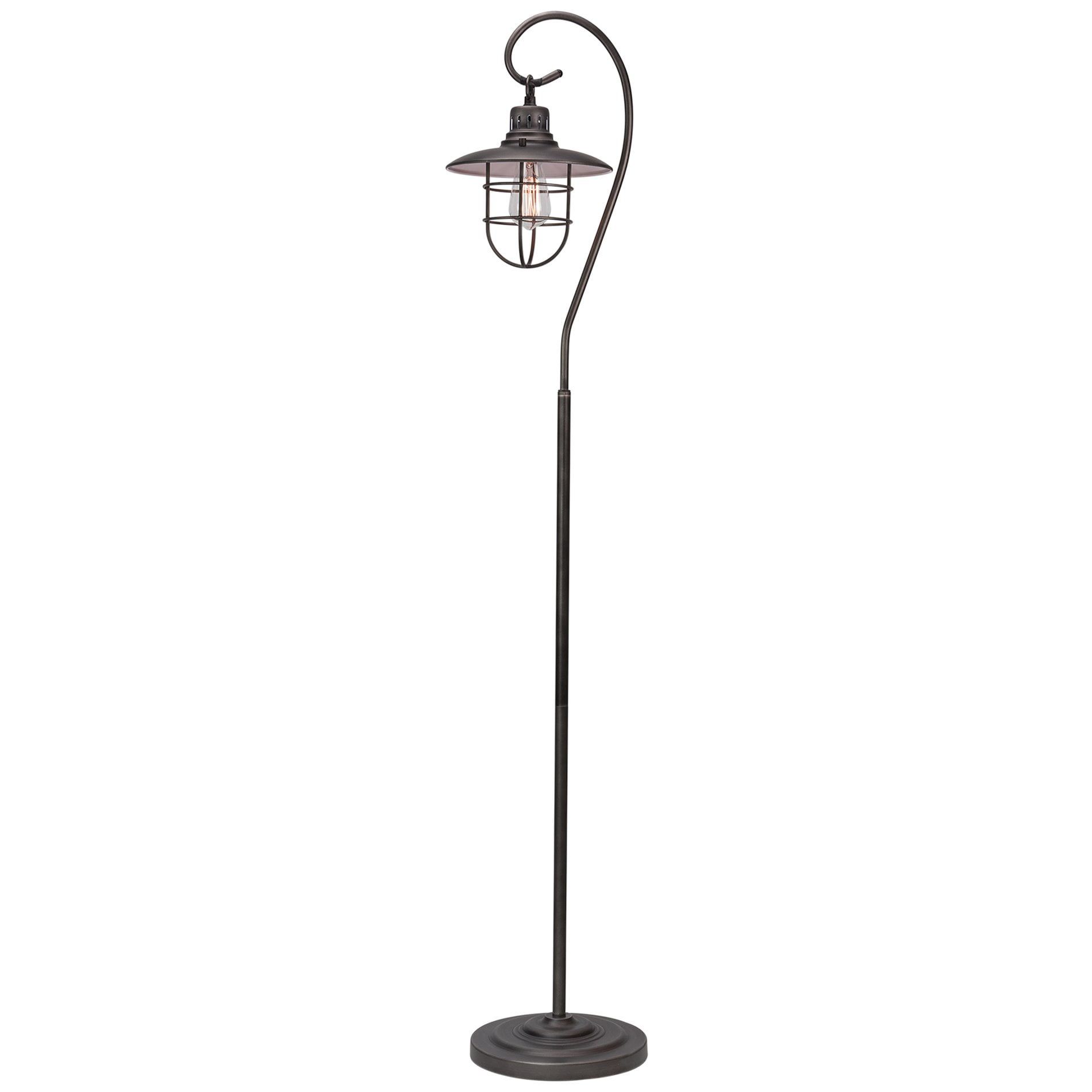 58" Black Industrial Floor Lamp with Metal Cage Shade