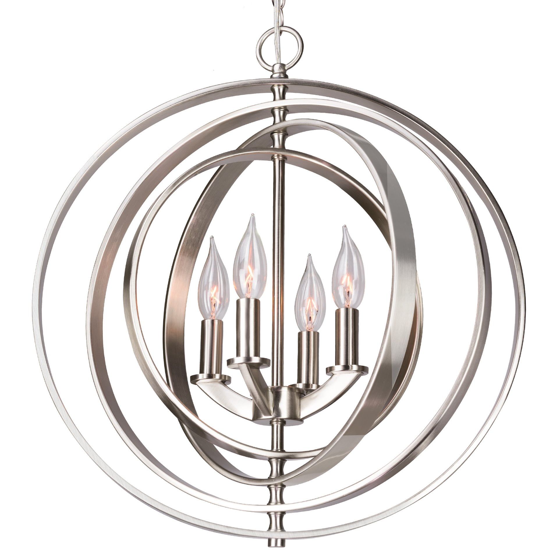 Elegant Brushed Nickel 4-Light Globe Chandelier with Candle Holders