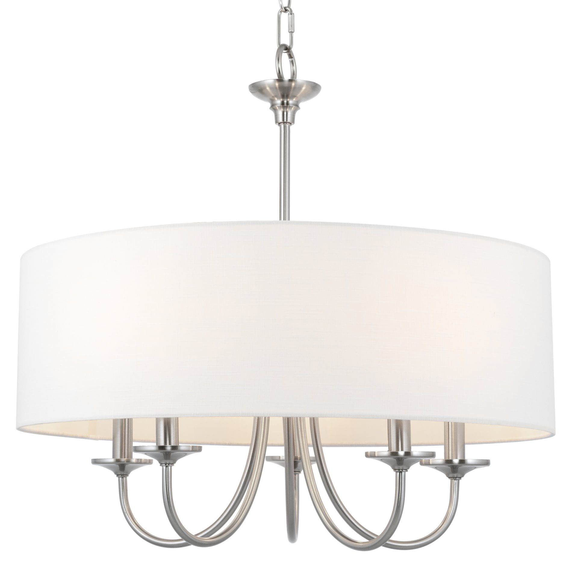 Elegant Brushed Nickel 5-Light Drum Chandelier with White Linen Shade