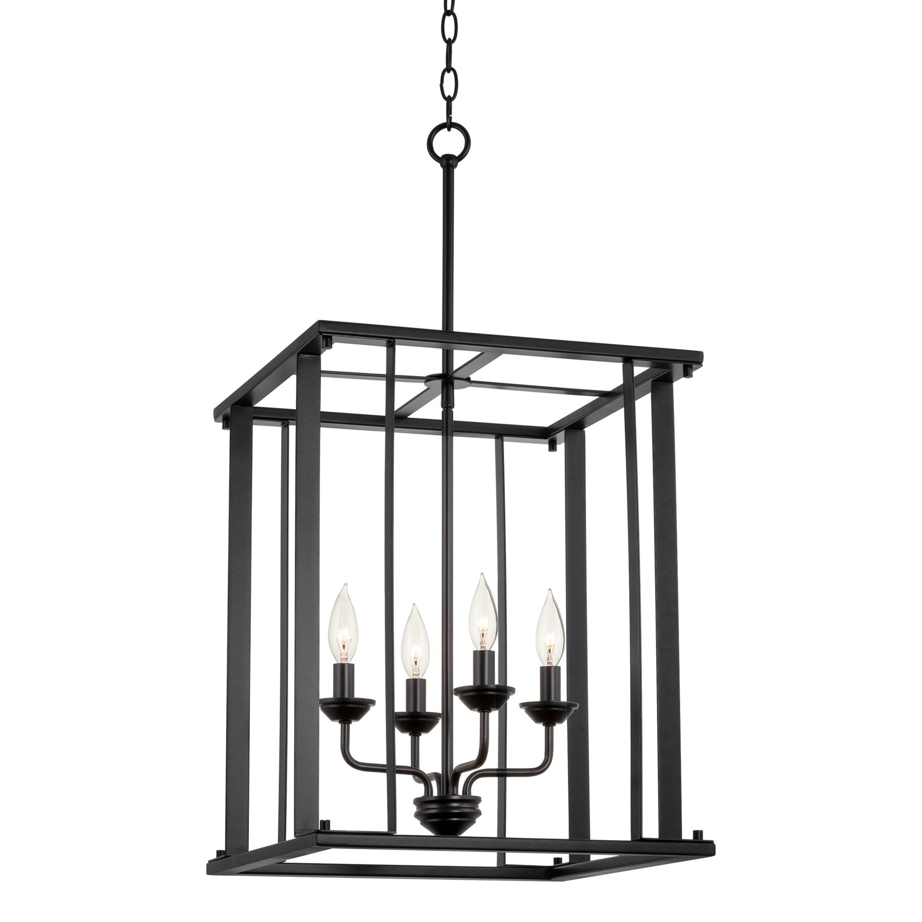 Samson 31.5" Modern Farmhouse Black Lantern Cage Pendant Light