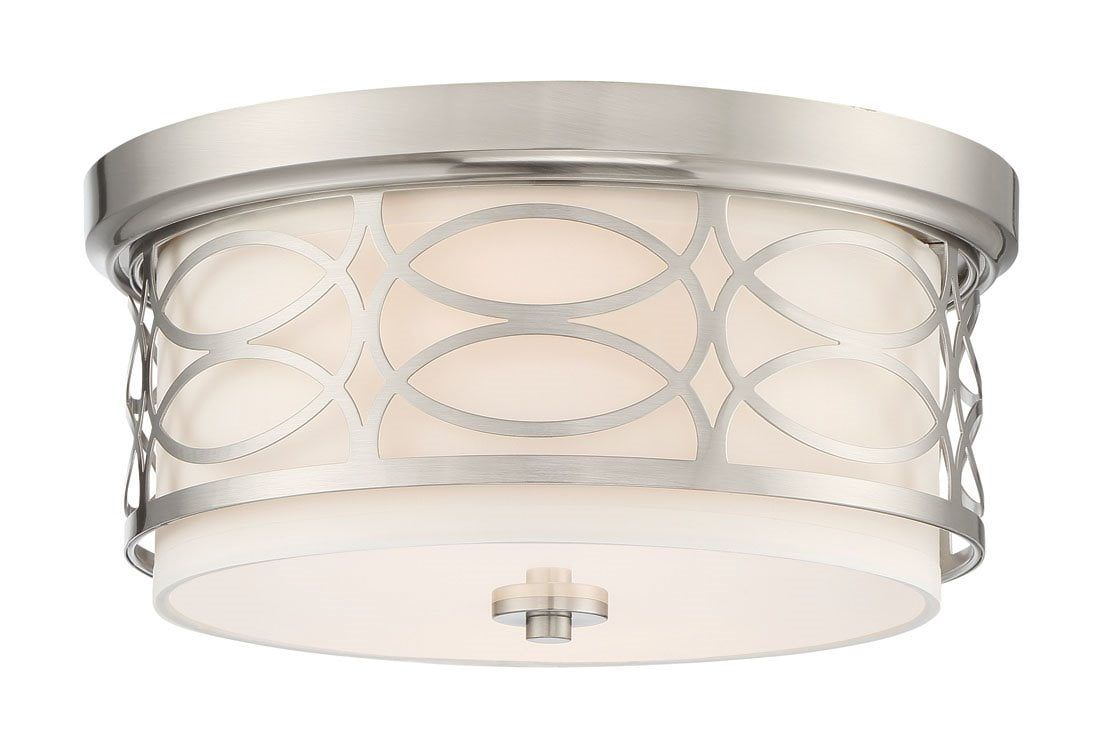 Sienna 13" Brushed Nickel Drum Ceiling Light with Frosted Glass Diffuser