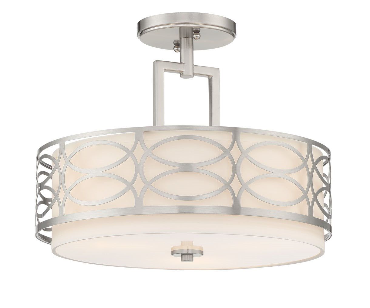 Sienna 15" Brushed Nickel Drum Ceiling Light with White Fabric Shade