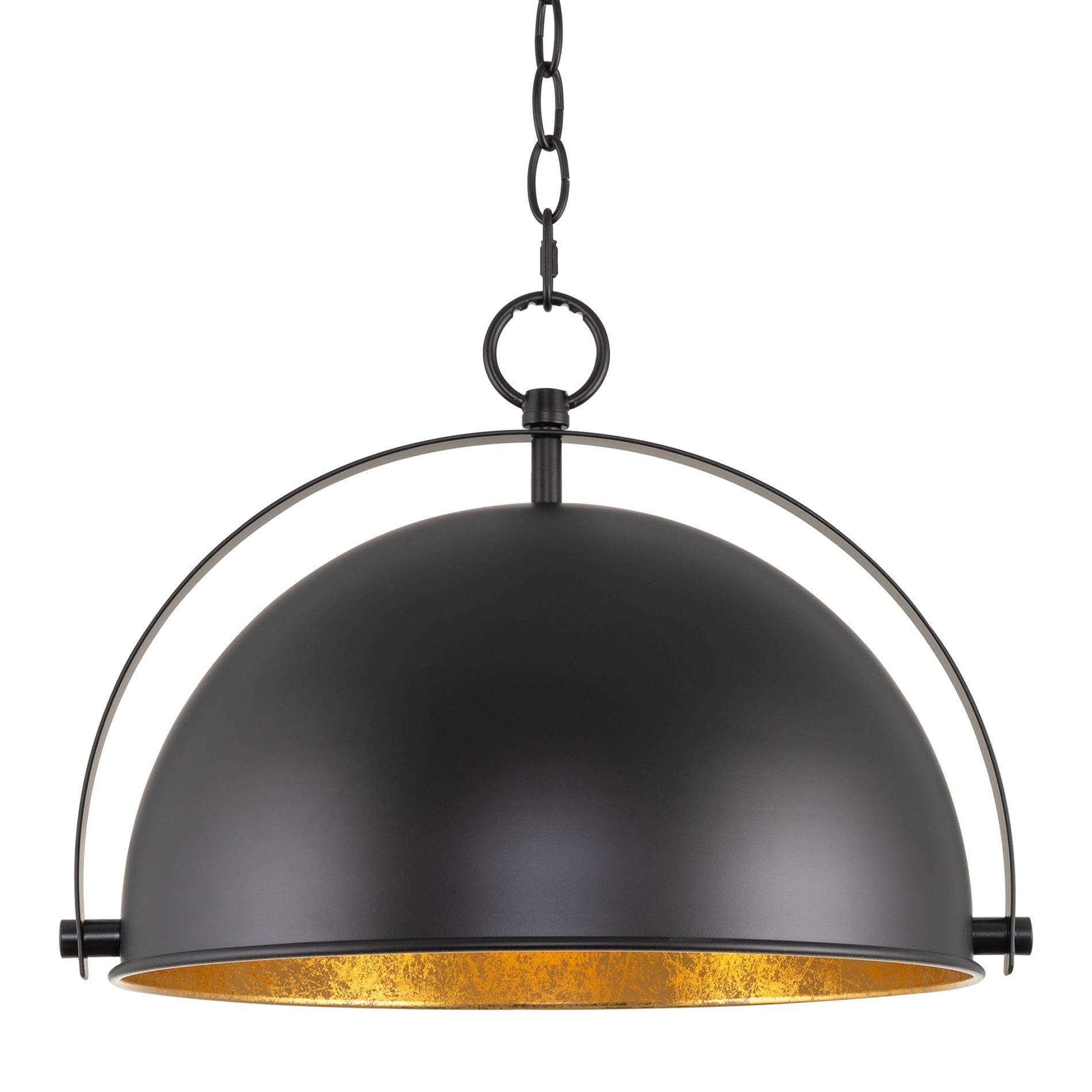 Sulis 14.5" Black Metal Dome Pendant Light with Gold Accents