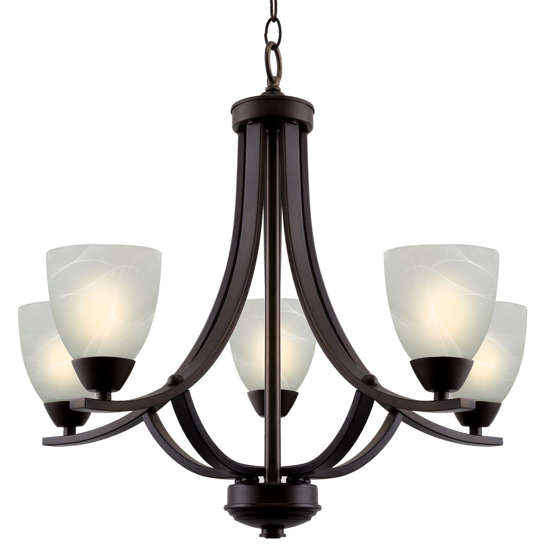 Weston 24" Oil Rubbed Bronze 5-Light Chandelier with Alabaster Glass Shades