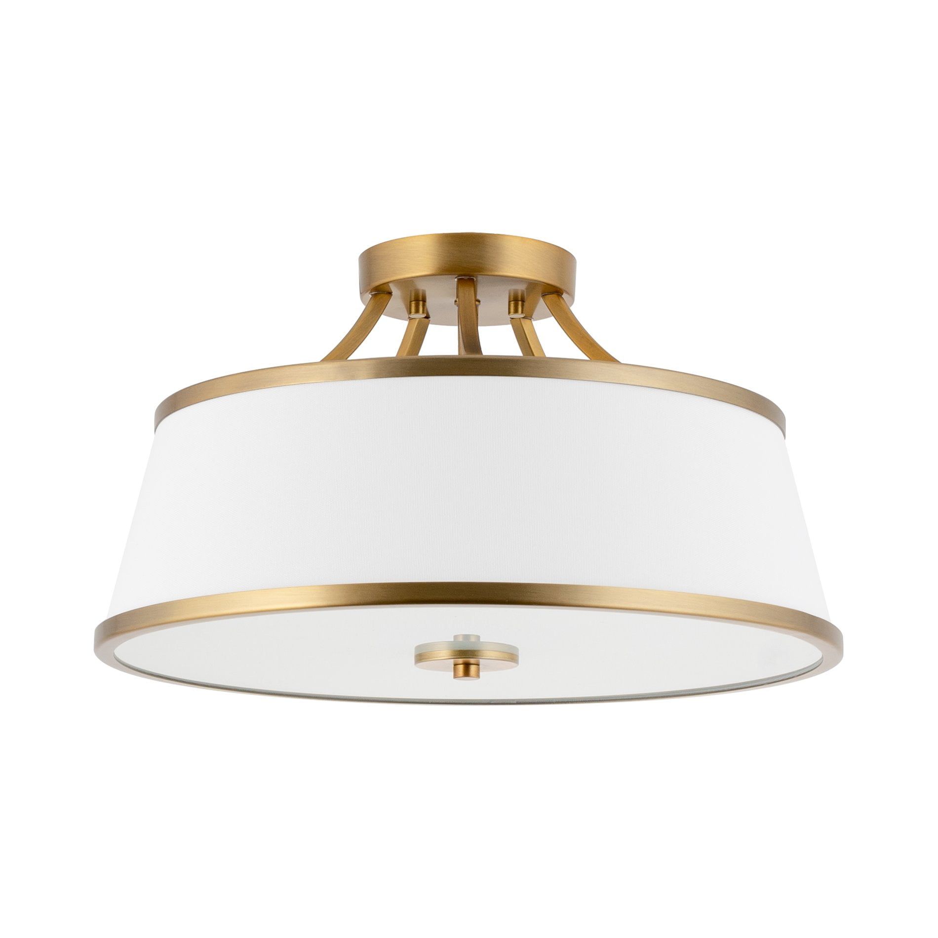 Zoey Warm Brass 17.5" Modern 3-Light Drum Ceiling Light with White Fabric Shade