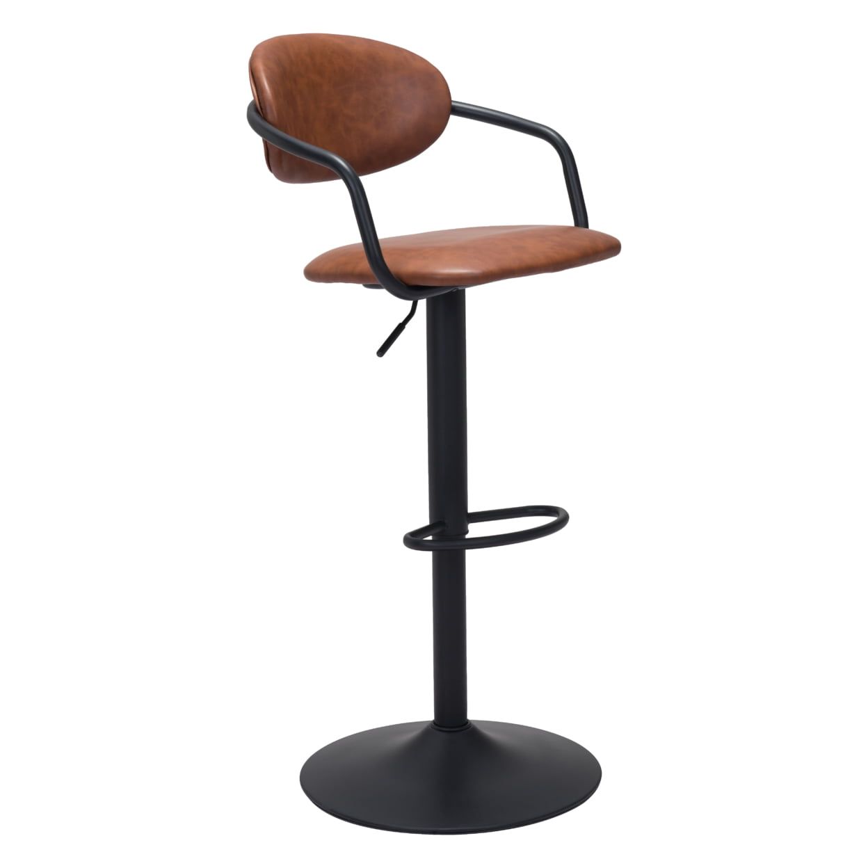 Adjustable Vintage Brown Metal Barstool with Vinyl Seat