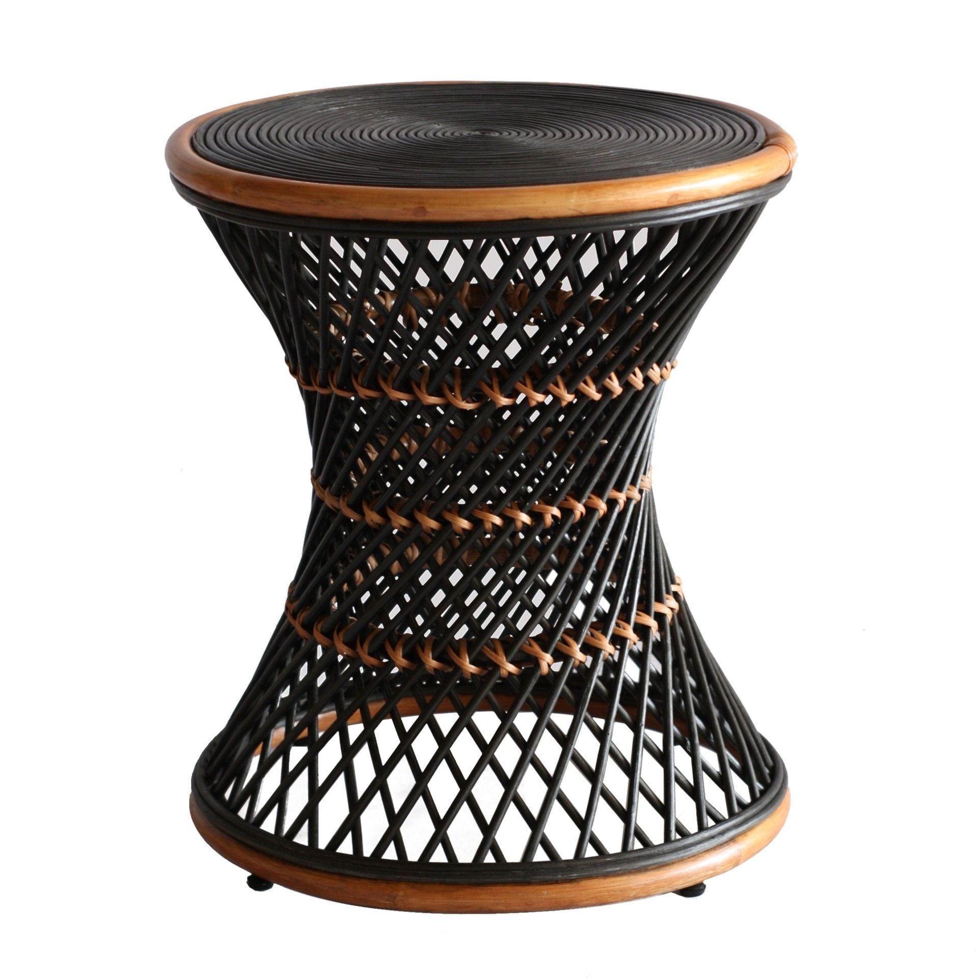 Kirby Black Rattan Round Hourglass Stool