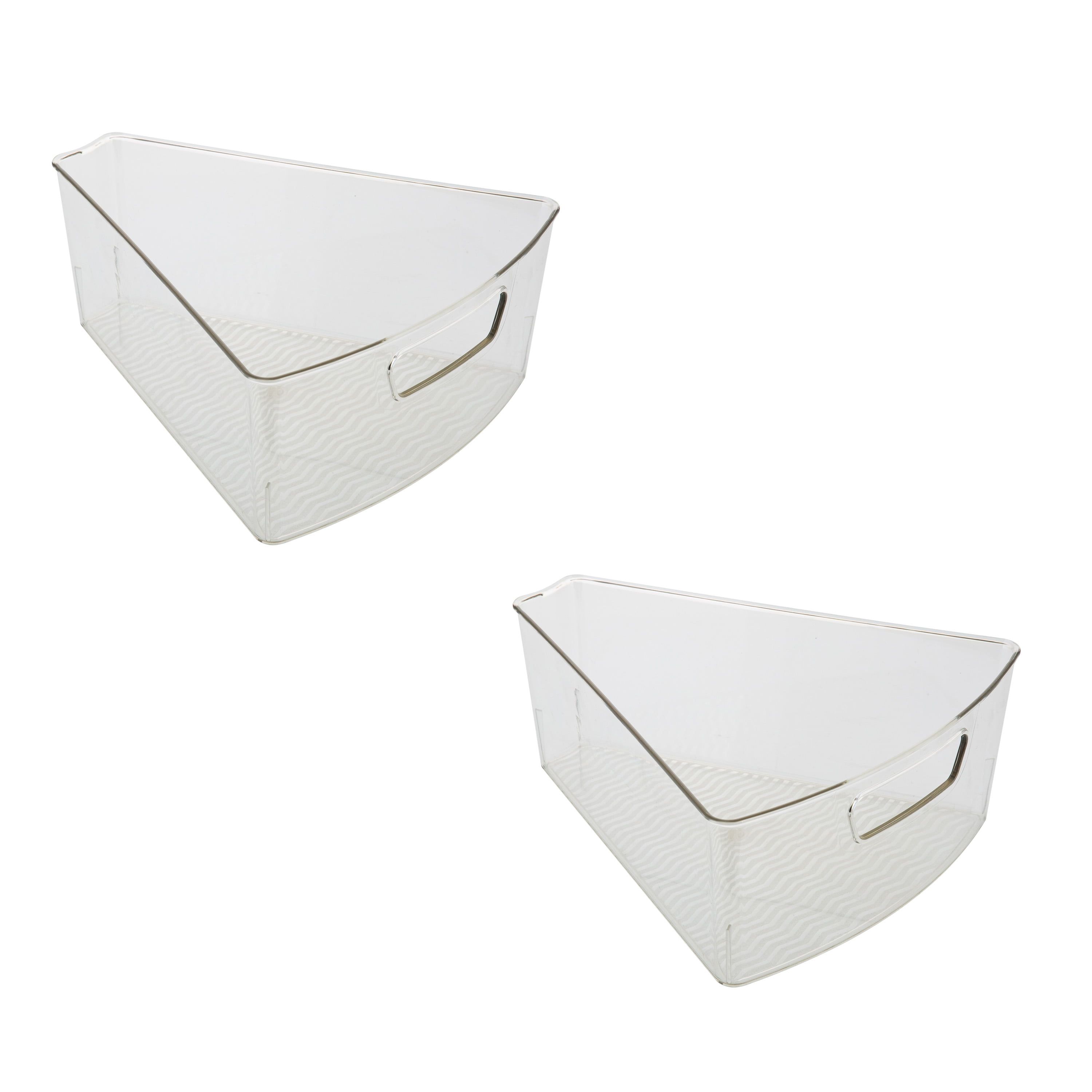 Clear Triangular Lazy Susan Organizer Bins with Handles, 2 Pack