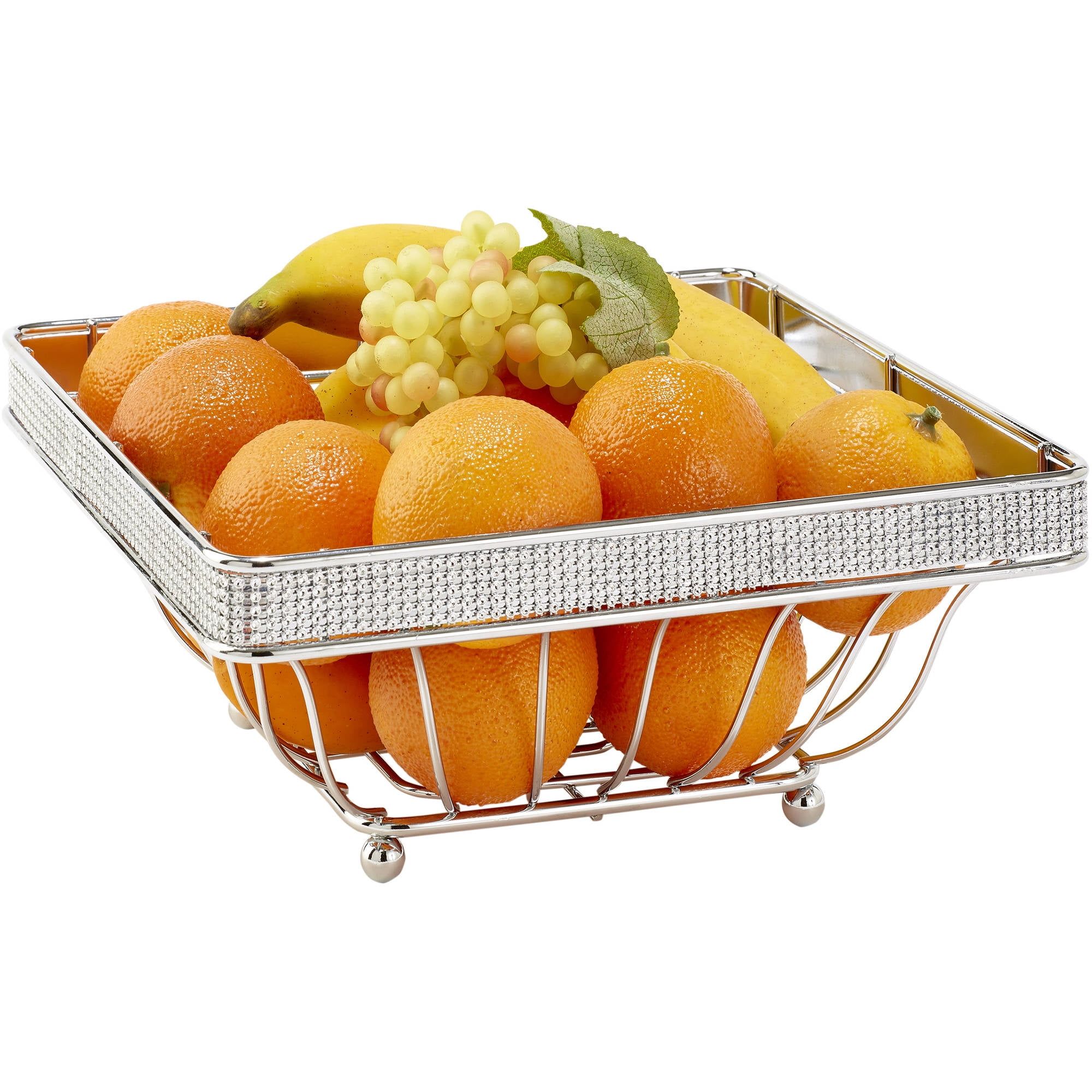 Chrome Square Iron Wire Fruit Basket with Diamond Design