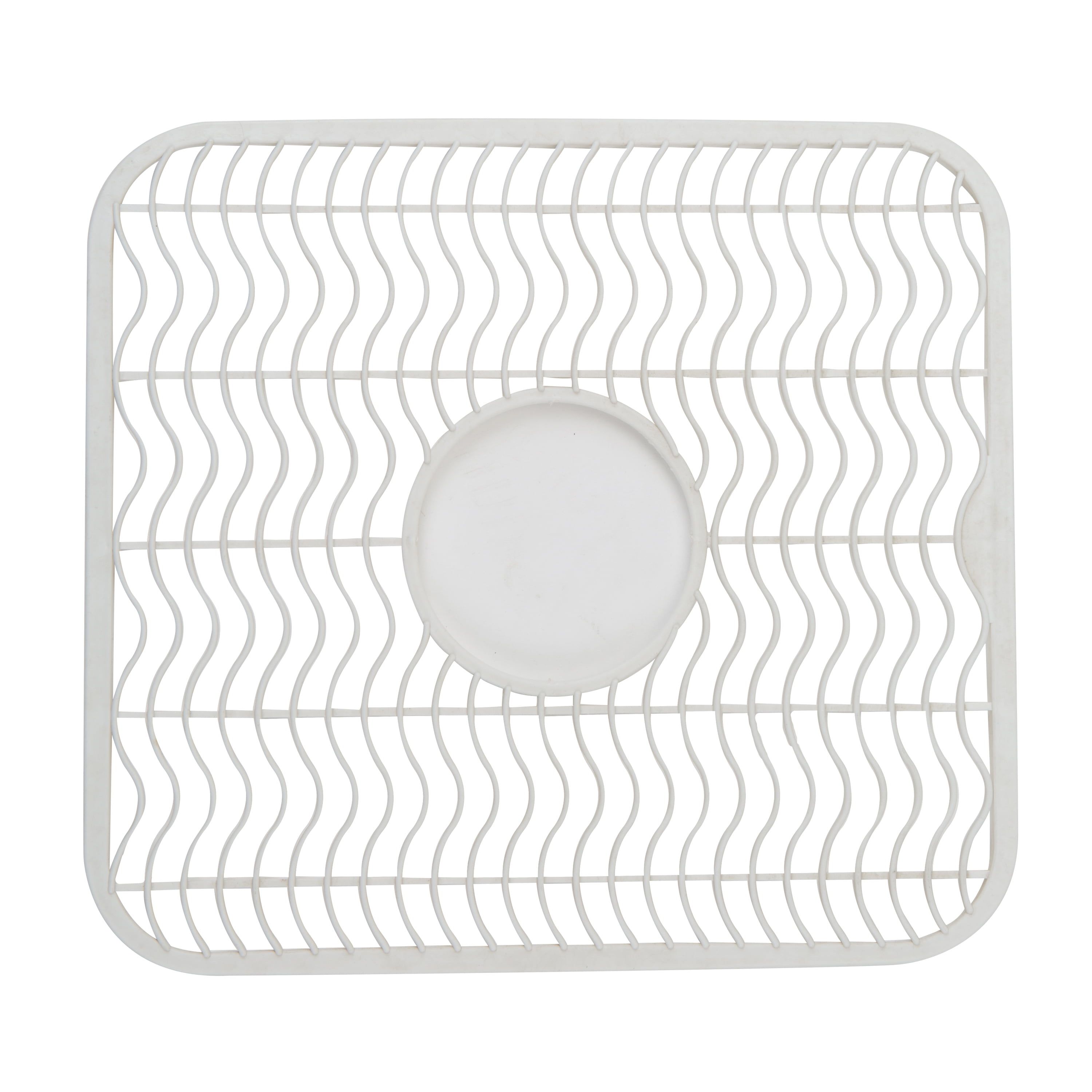 White Silicone Rectangular Sink Mat with Center Drain Hole