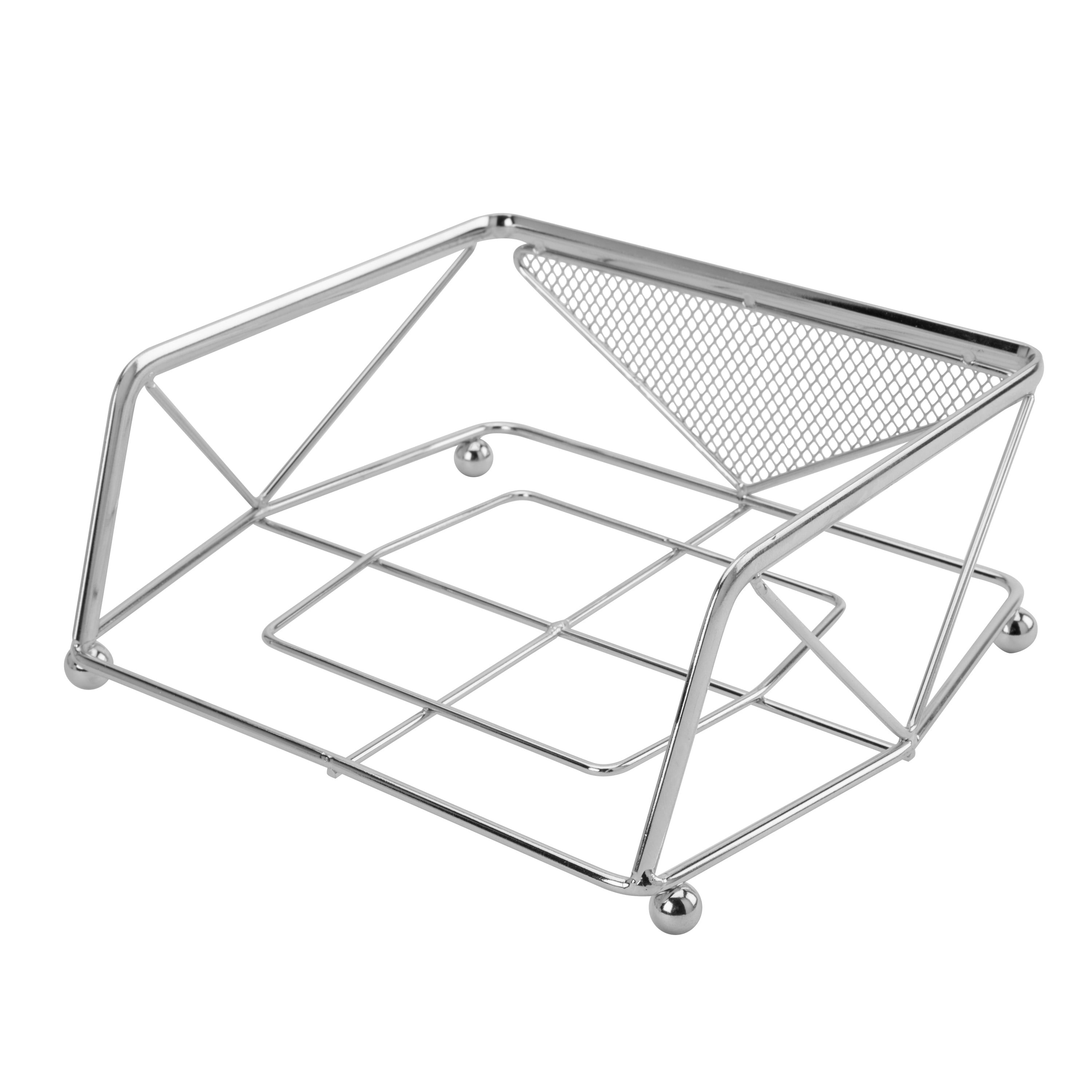 Chrome Geometric Steel Napkin Holder with Raised Base