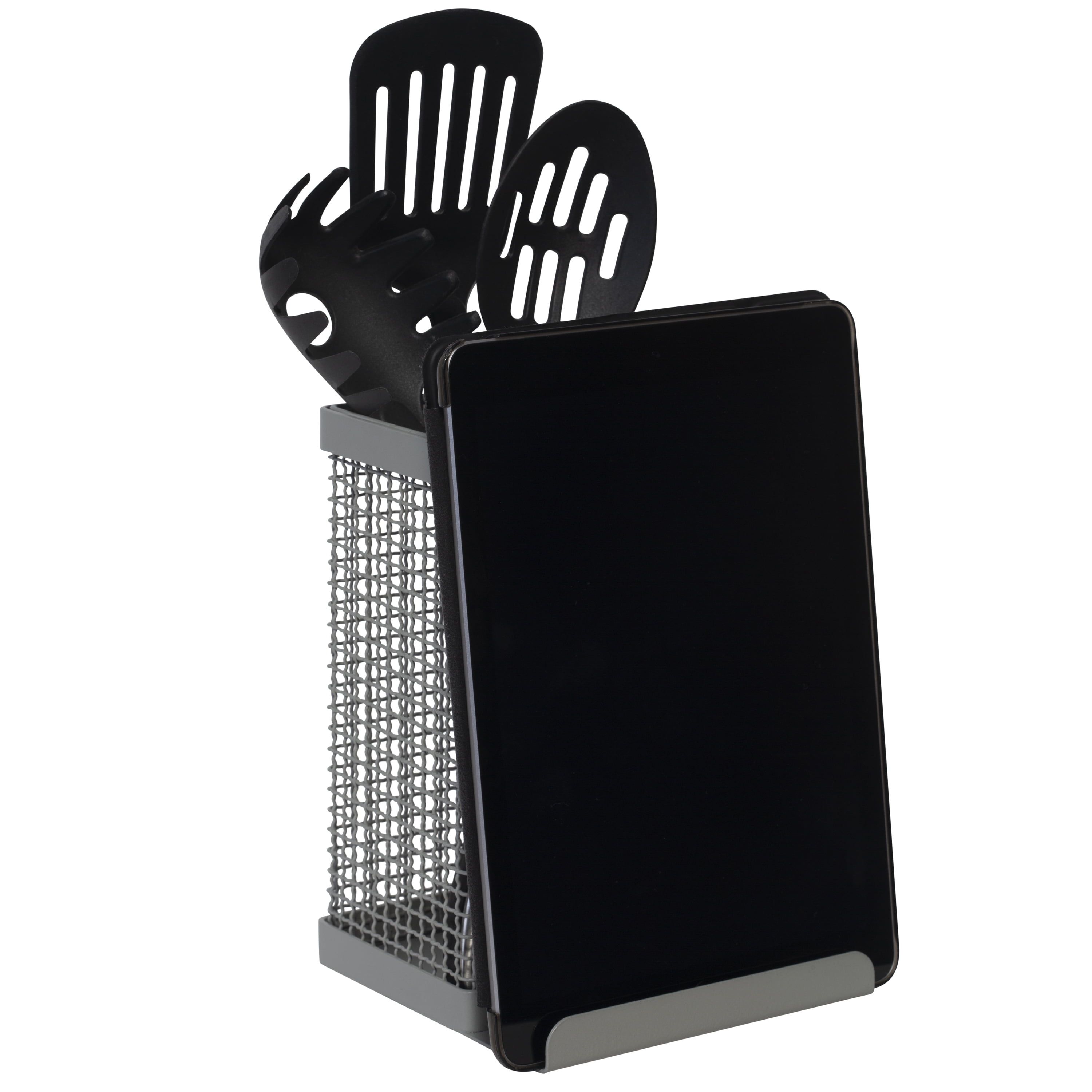 Gray Stainless Steel Square Tablet and Utensil Holder