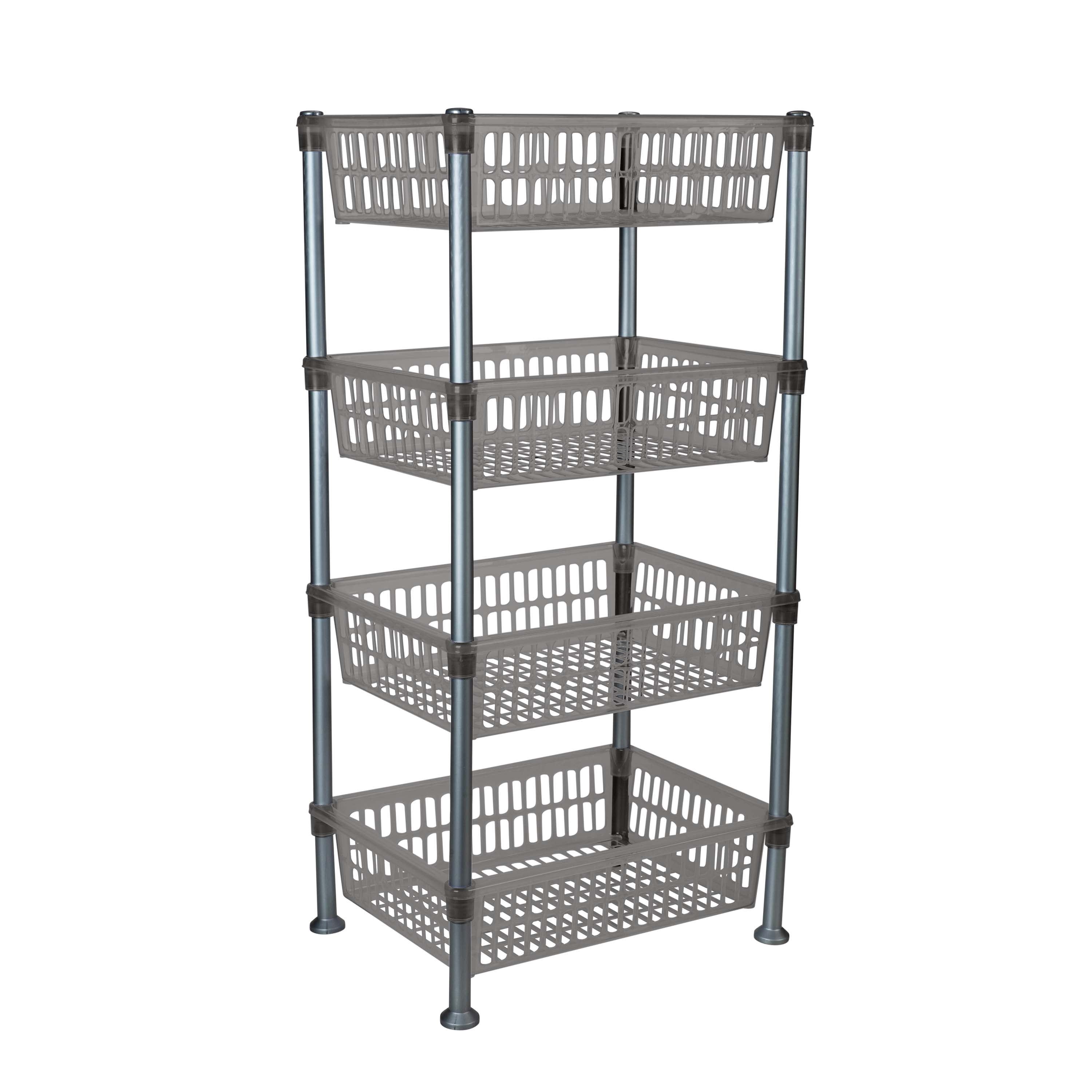 Slimline Gray Polypropylene 4-Tier Storage Shelf for Versatile Use