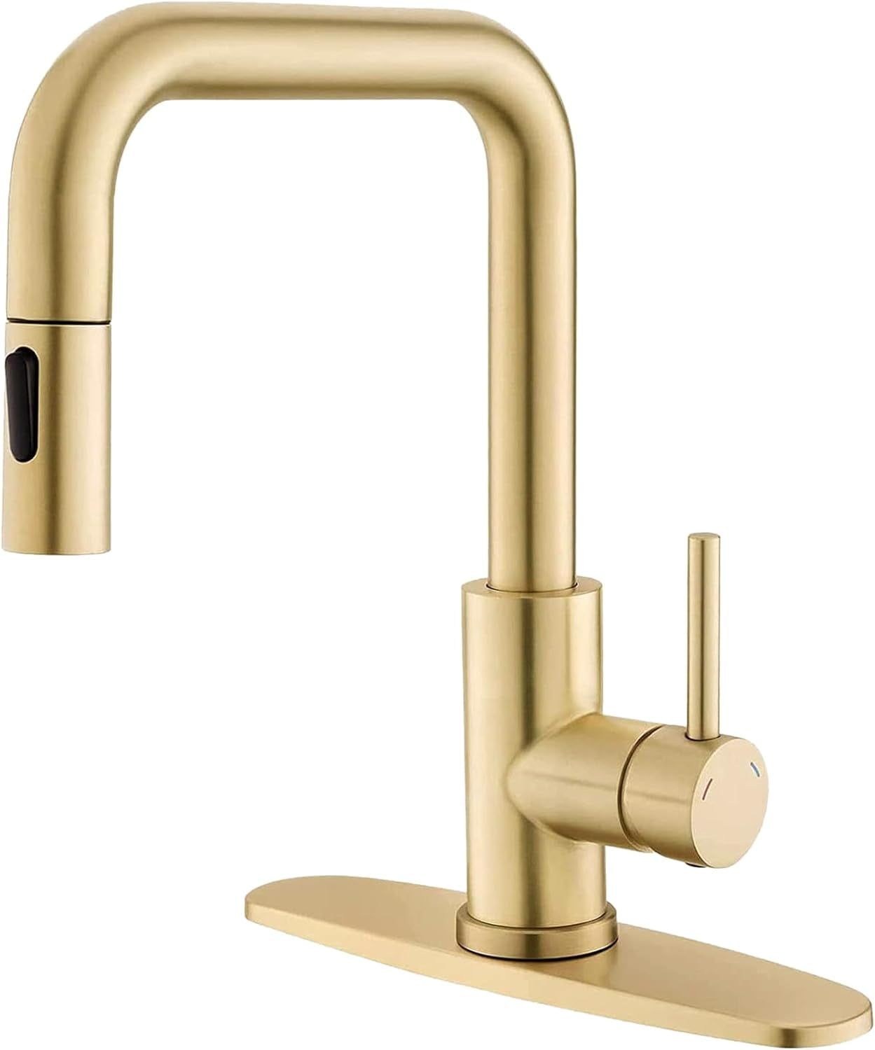 Brushed Gold Stainless Steel Kitchen Faucet with Pull-Out Spray