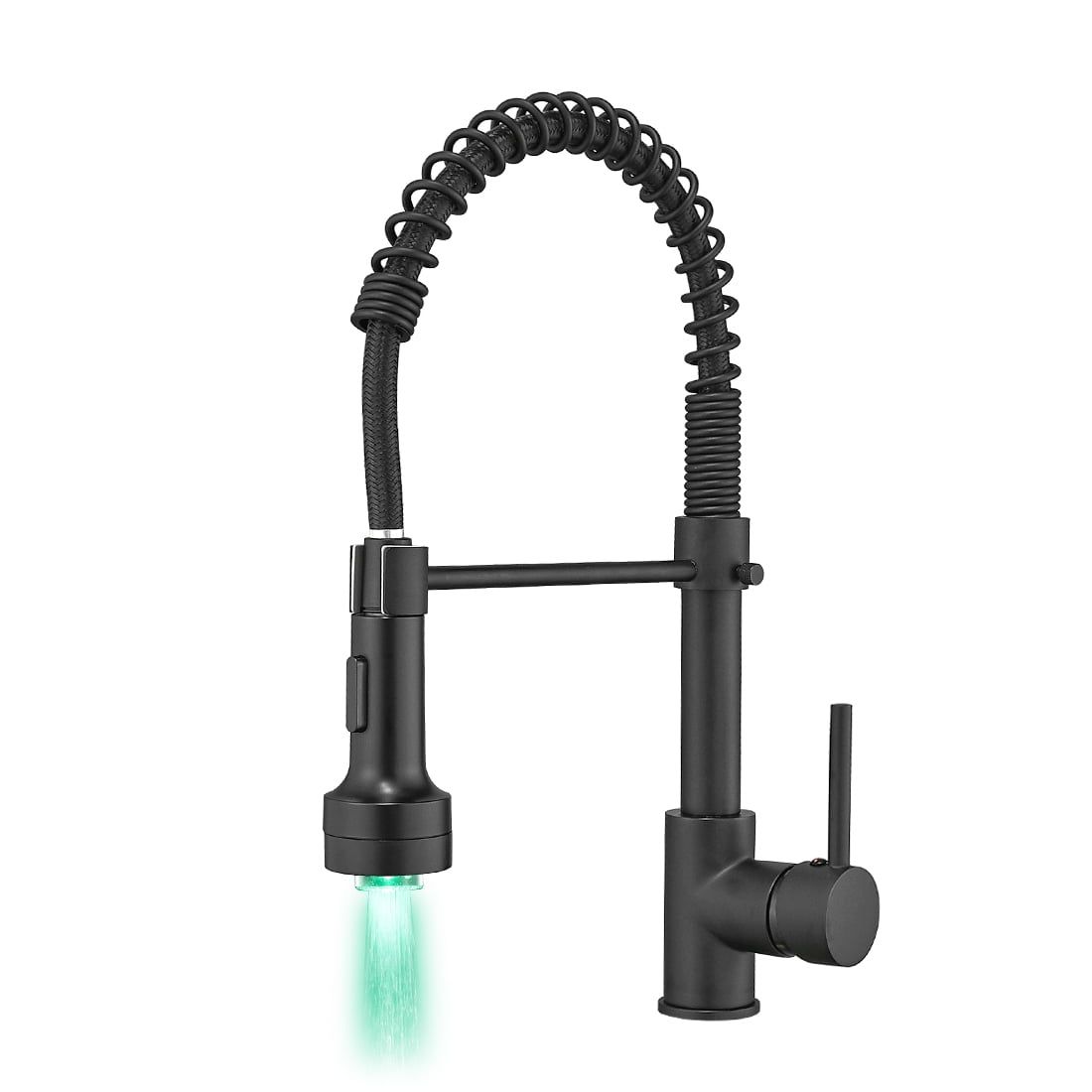 Matte Black Industrial Kitchen Faucet with LED Pull-out Spray