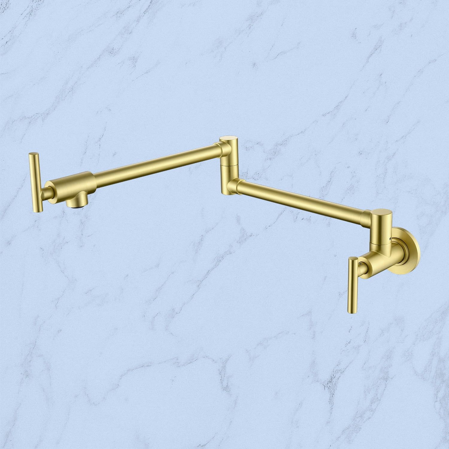 Brushed Gold Double Handle Wall Mount Pot Filler Faucet