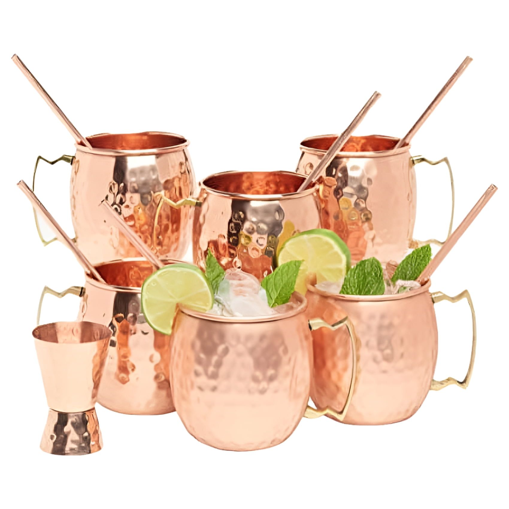 Handcrafted 16oz Copper Moscow Mule Mug Set with Brass Handles