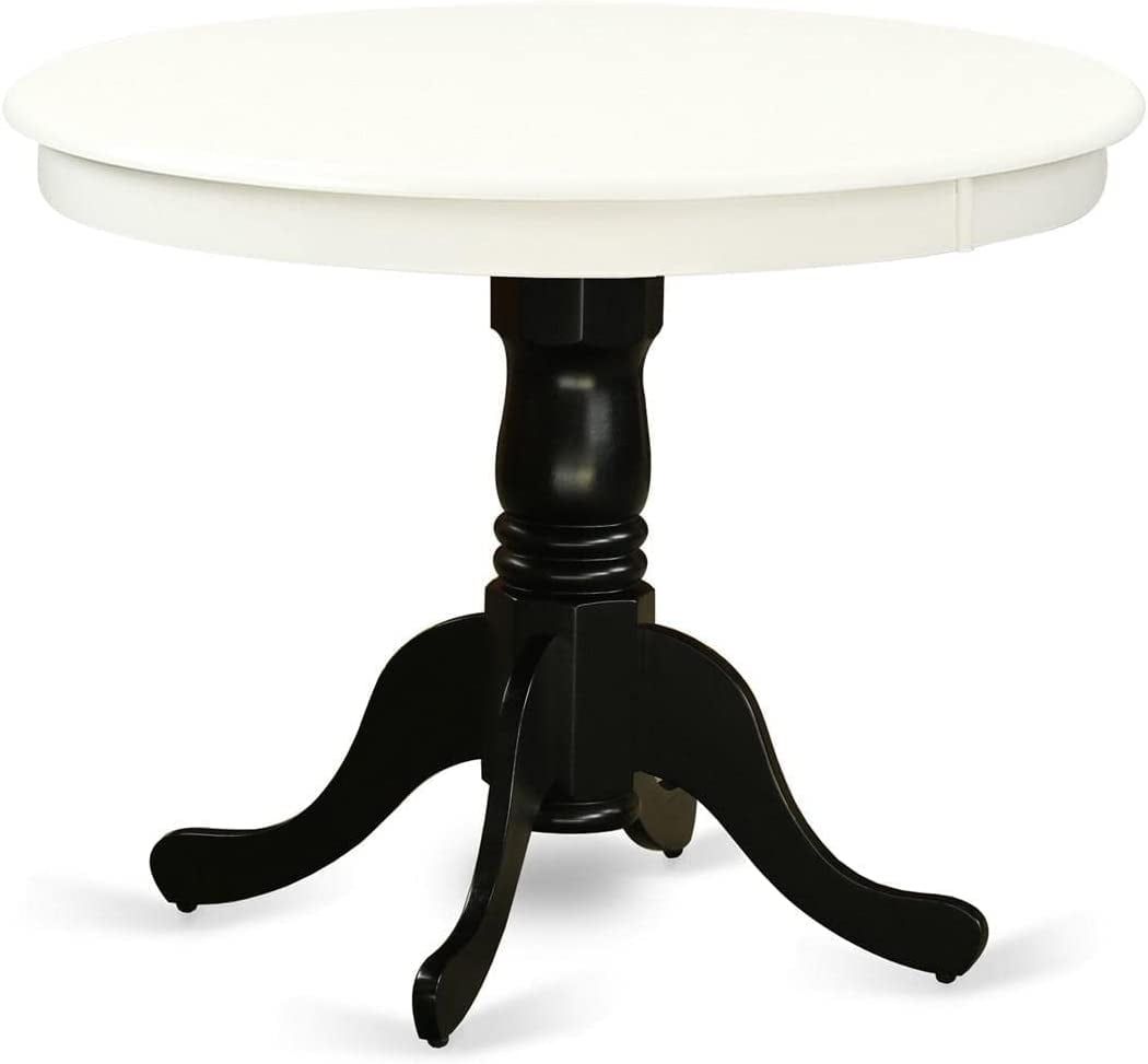 Linen White and Black Round Extendable Wood Dining Table