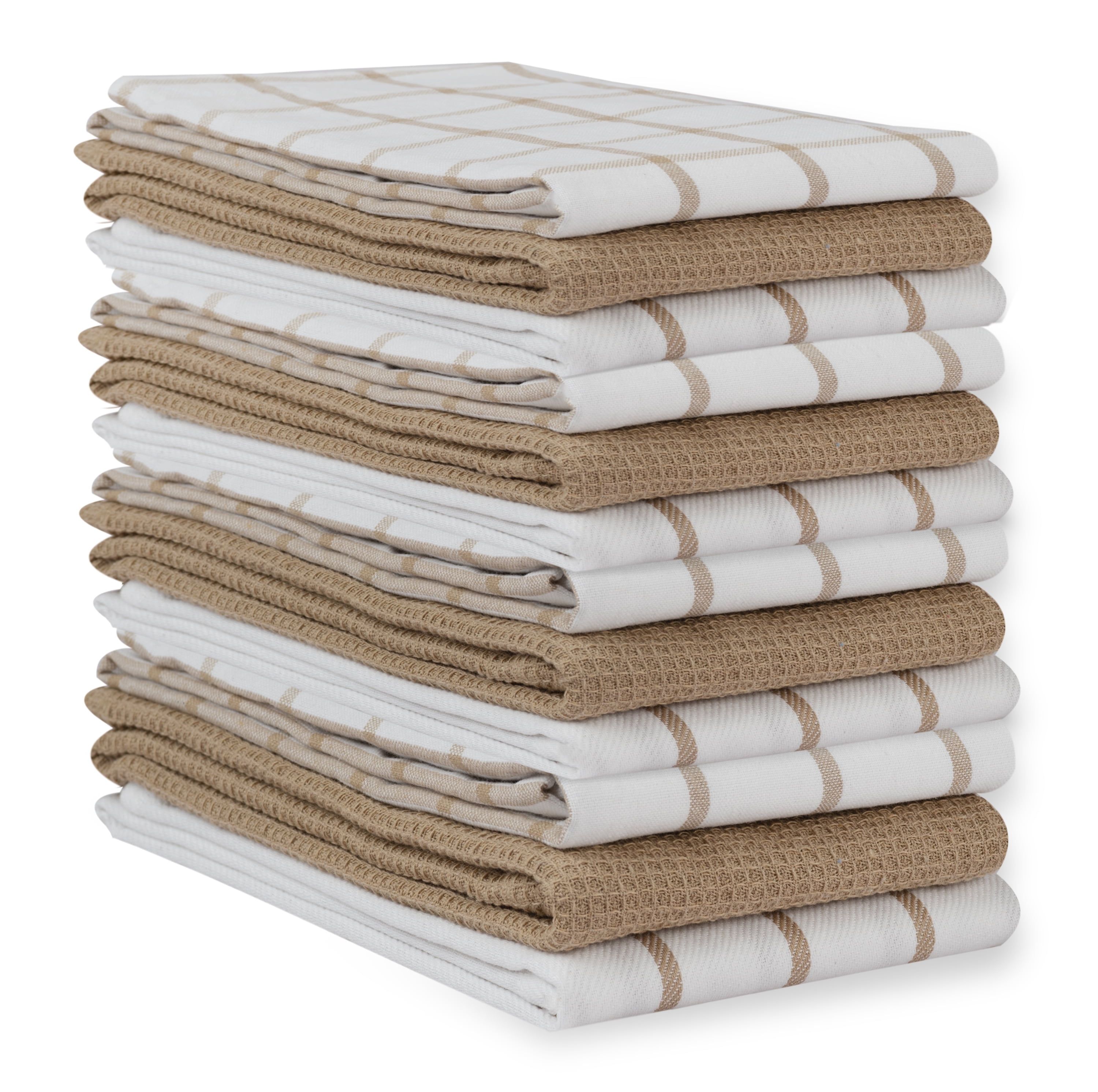 Beige and White Cotton Kitchen Towel Set, 12-Pack